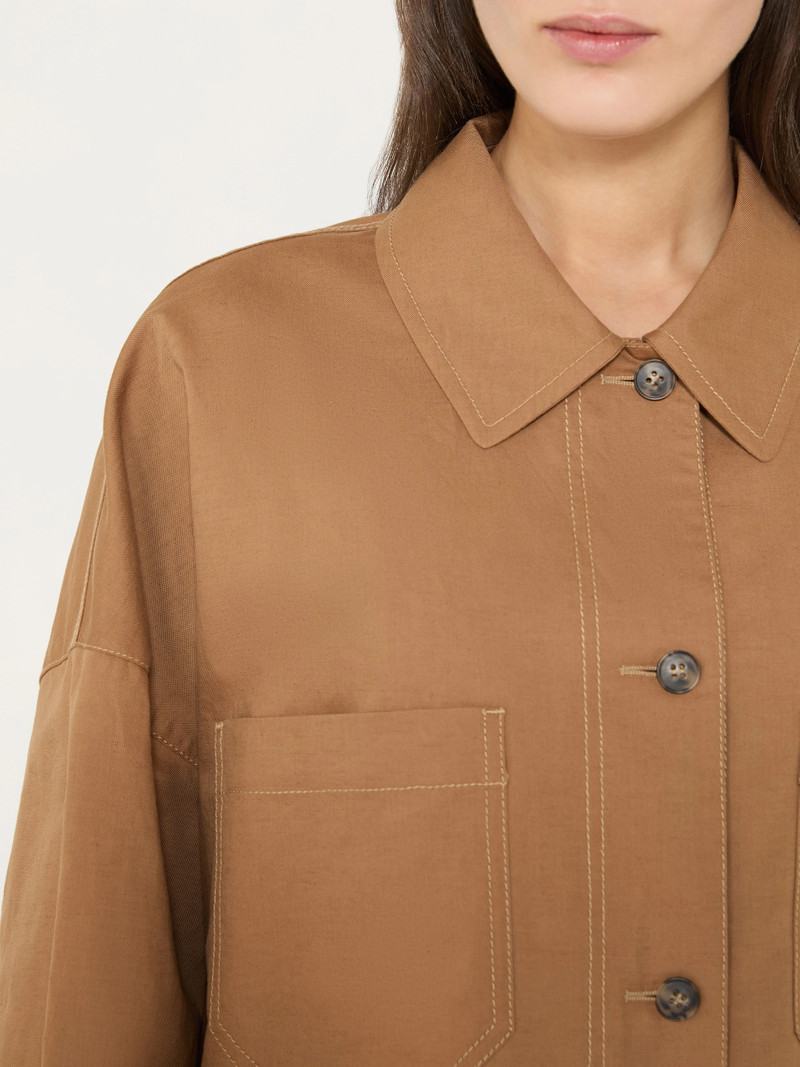 VETTURA Linen and cotton basketweave oversize jacket - TOBACCO 6