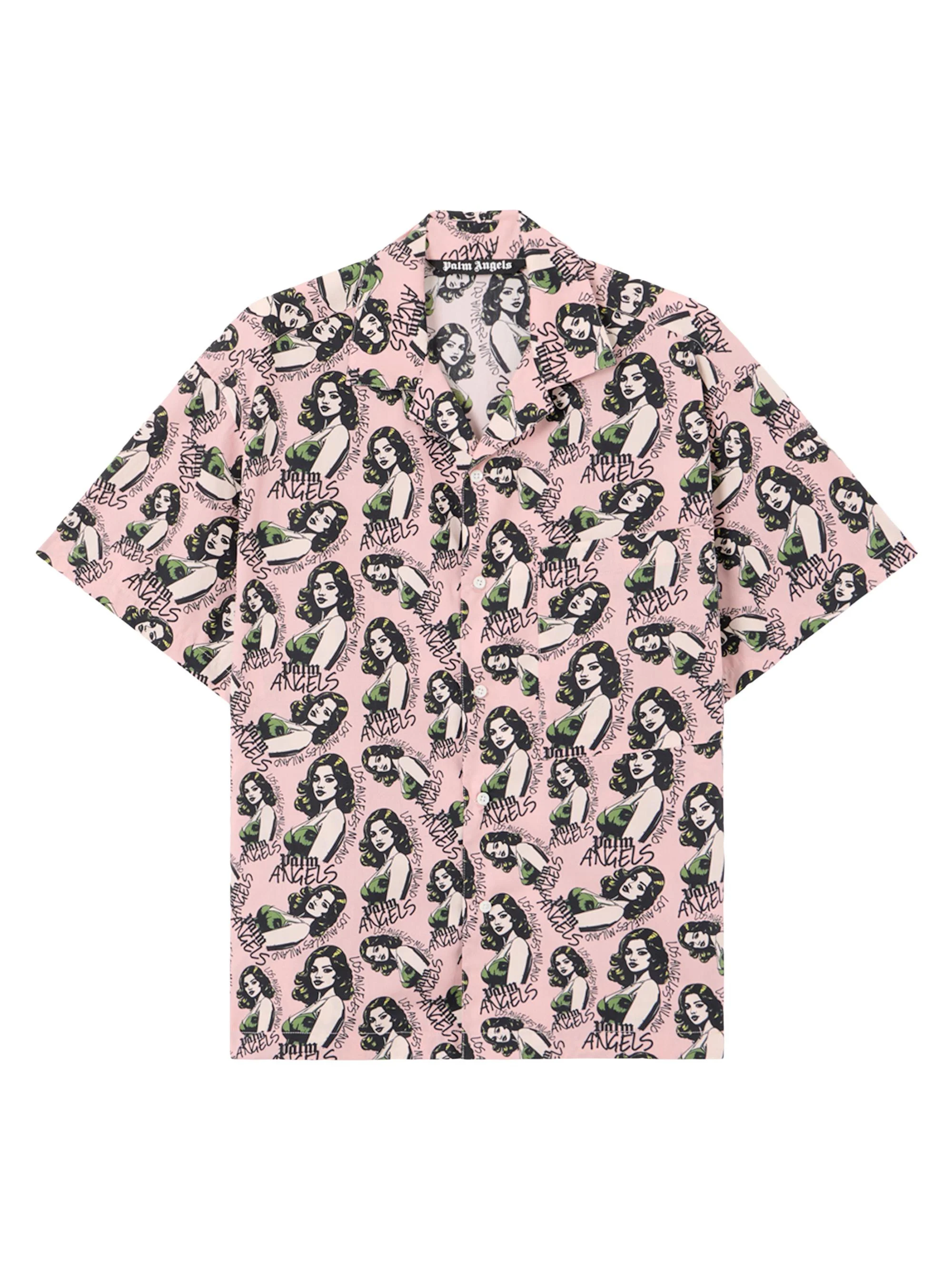 Men's Pinup Relaxed-Fit Bowling Shirt - Pink Multicolor - 1