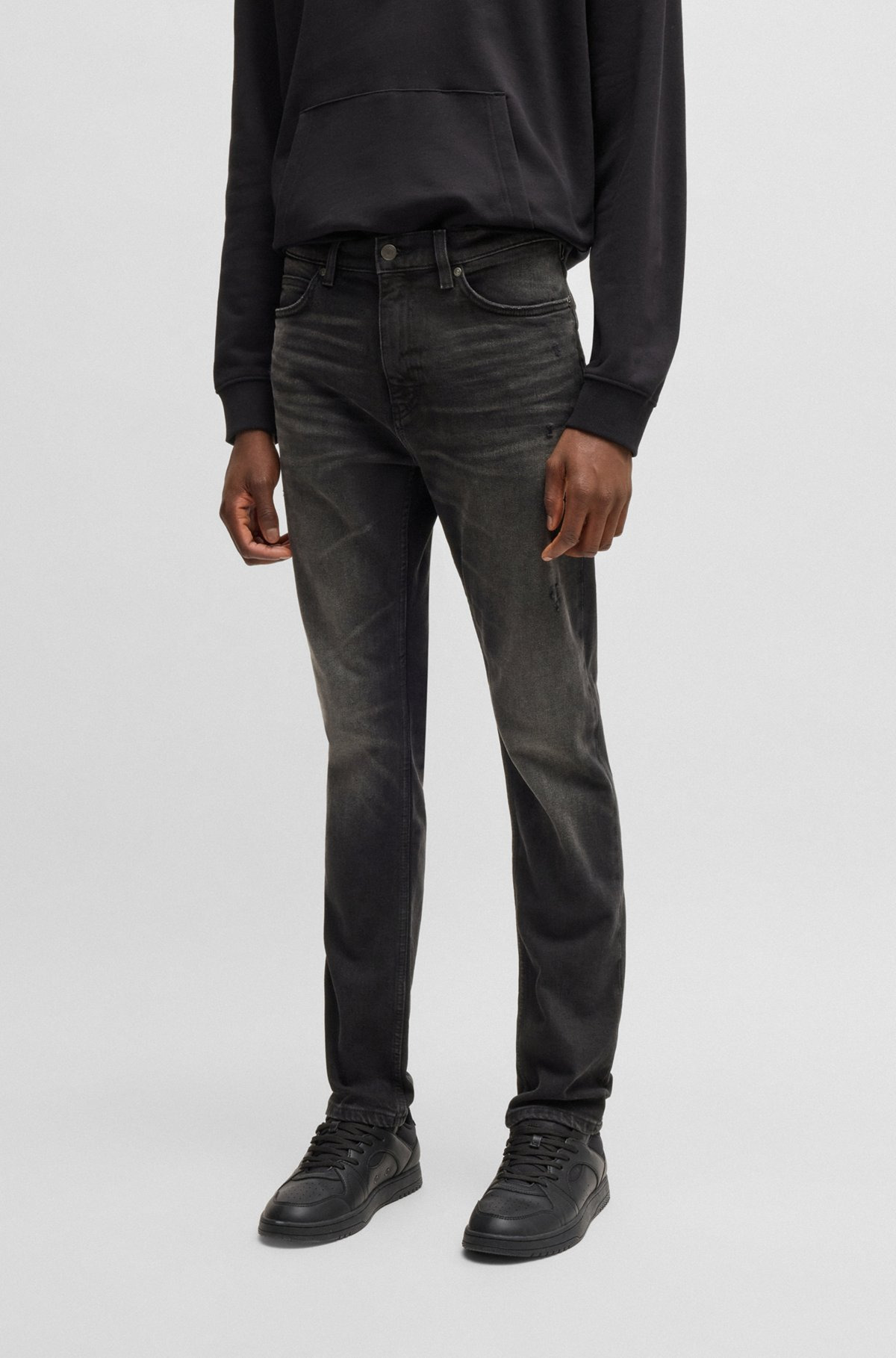 SLIM-FIT JEANS IN BLACK STRETCH DENIM - 2