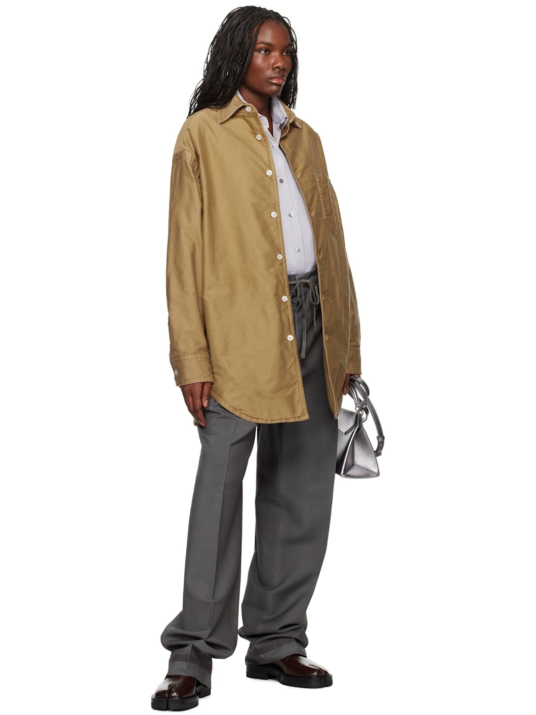 Brown Padded Satin Cotton Shirt - 4
