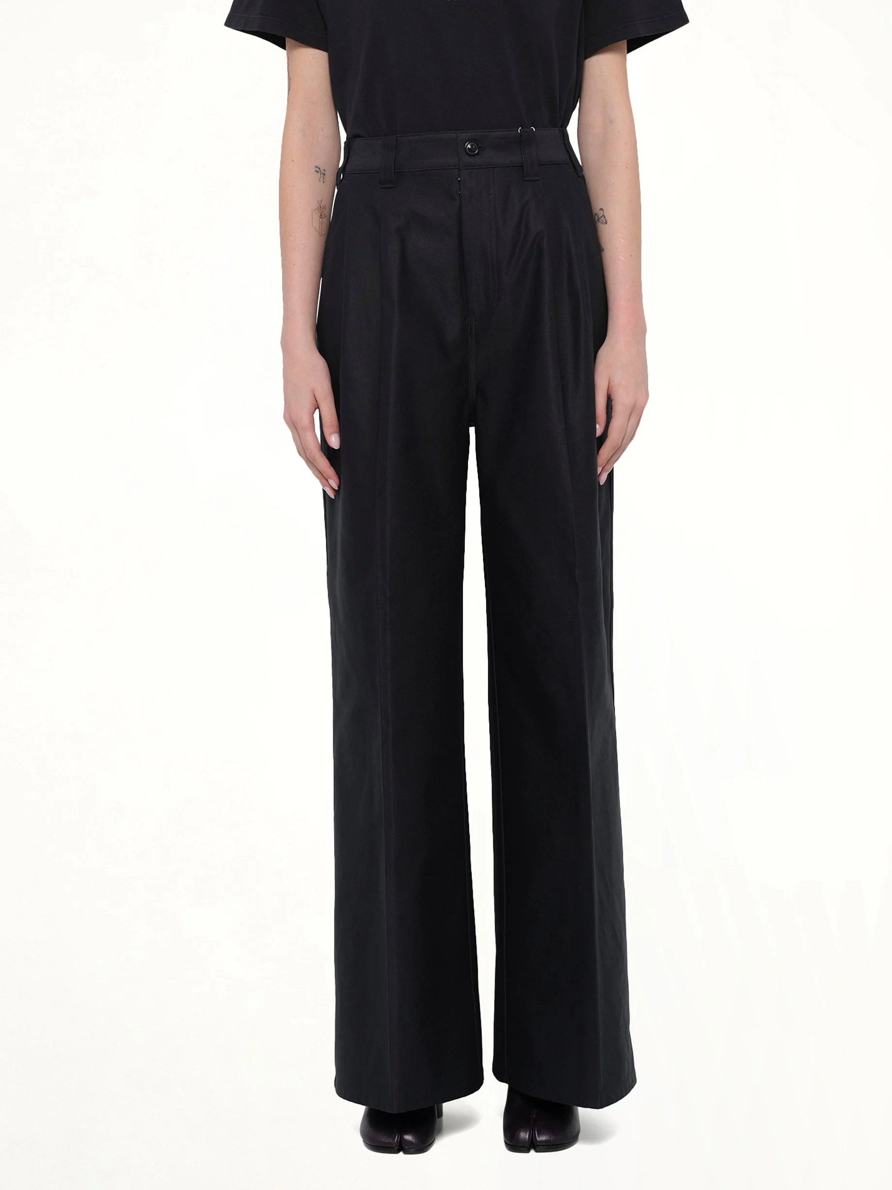 Cotton Palazzo Trouser in Black - 1