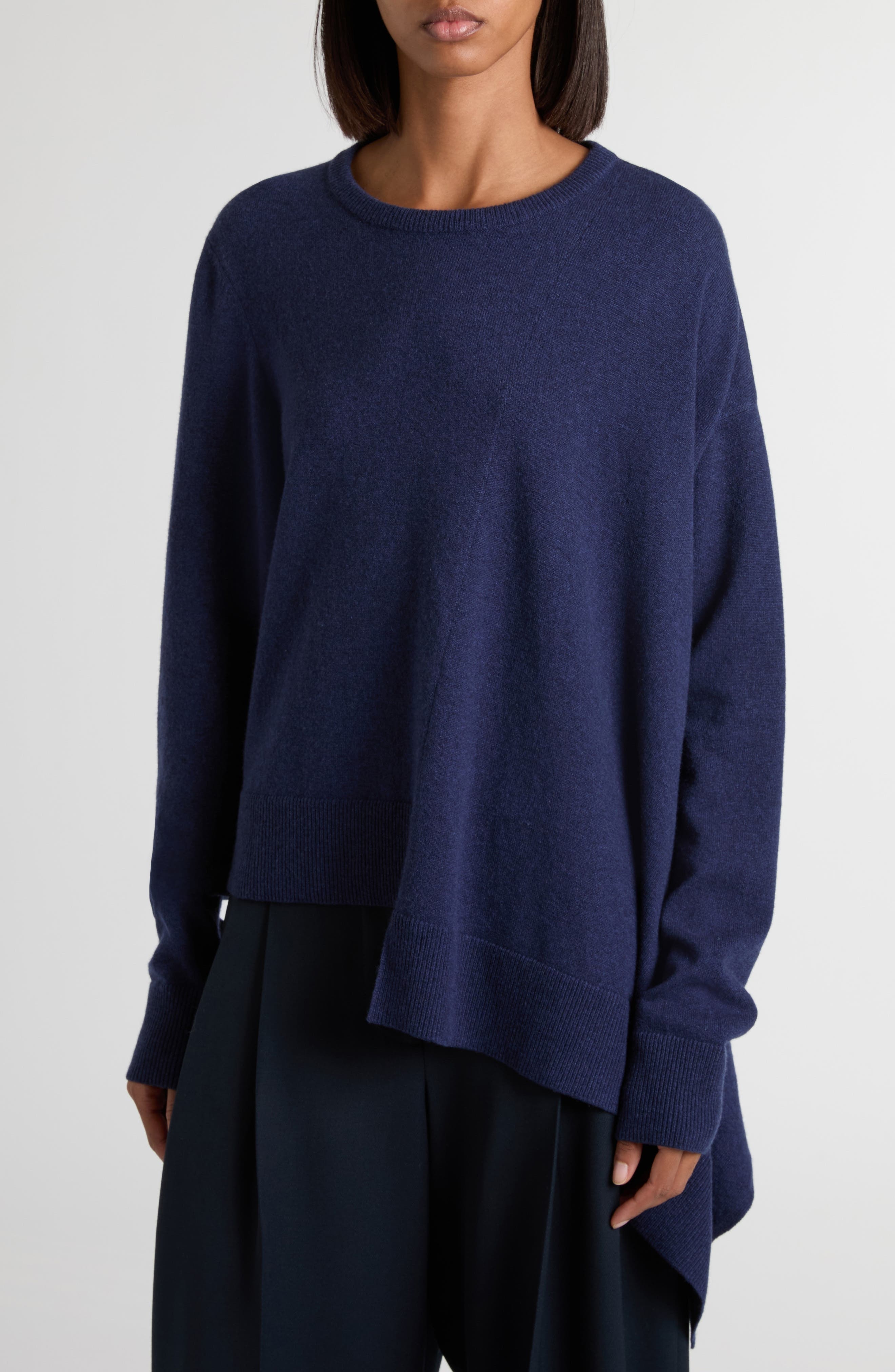 McQueen Asymmetrical Cashmere & Wool Crewneck Sweater in After Blue at Nordstrom - 5