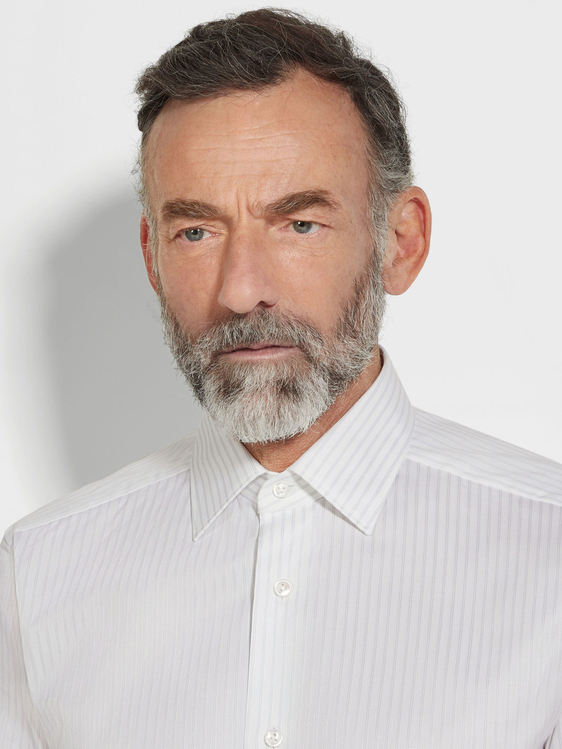 ZEGNA WHITE AND LIGHT BLUE STRUCTURED STRIPED CENTOVENTIMILA COTTON SHIRT outlook