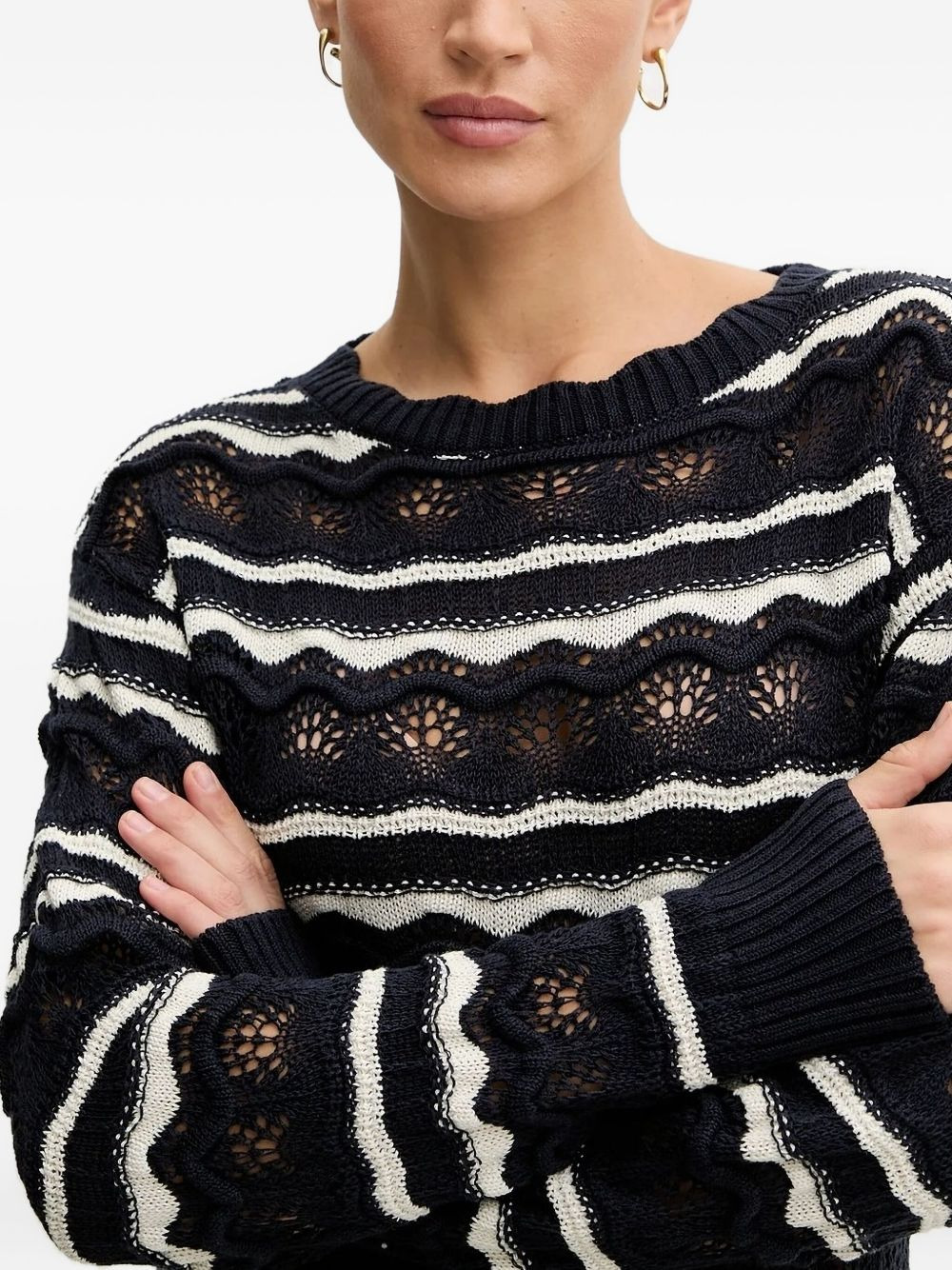 striped wave-pattern sweater - 4