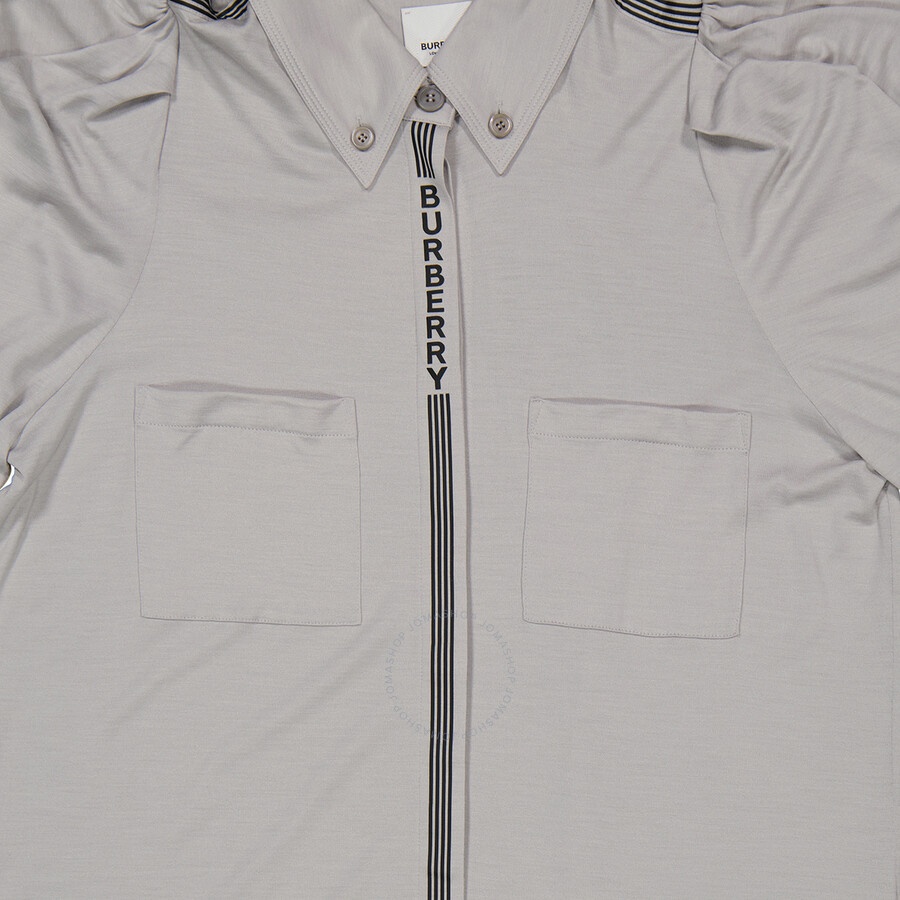 Burberry Grey Melange Stripe And Logo-trimmed Wool And Silk Shirt - 5