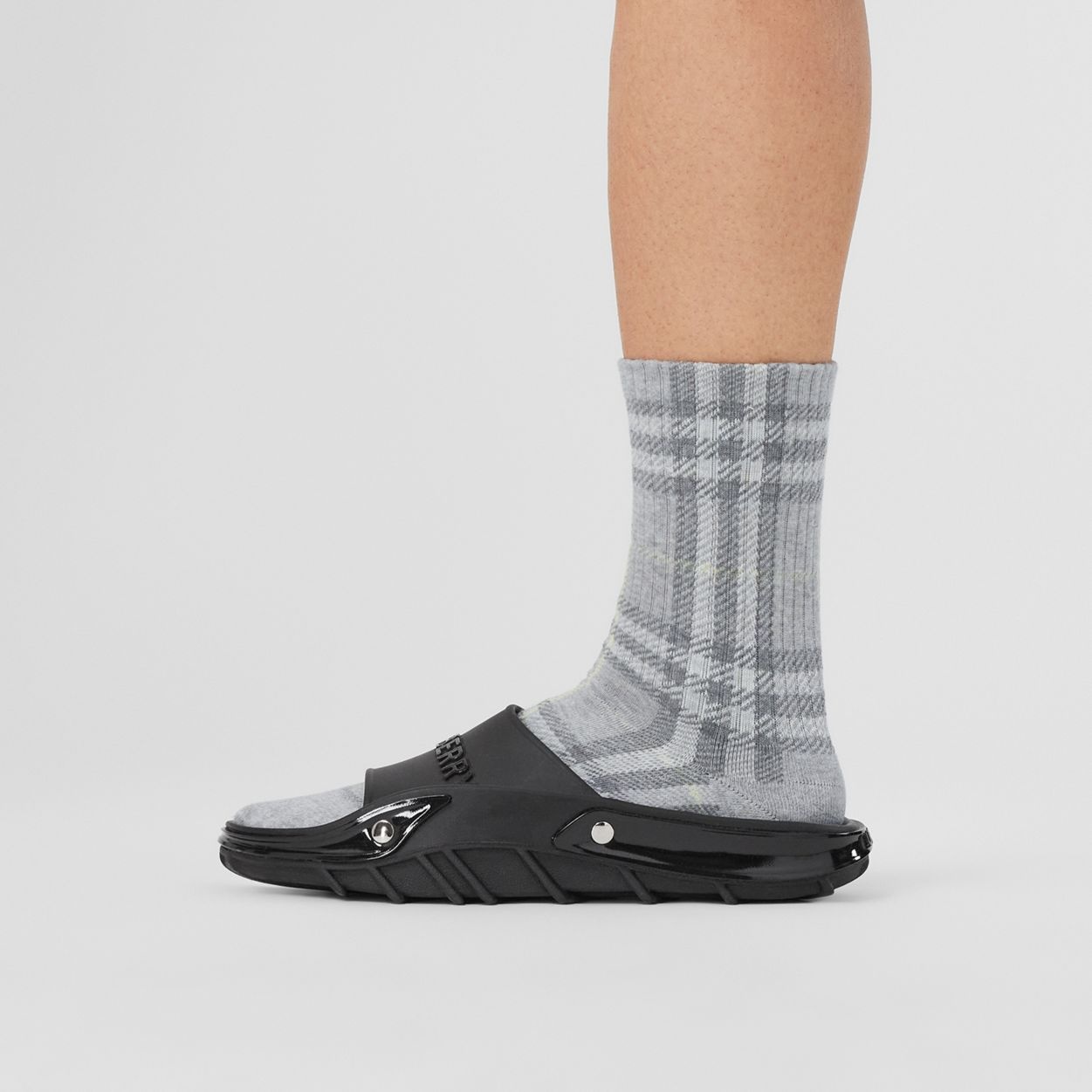 Check Intarsia Technical Stretch Cotton Socks - 7