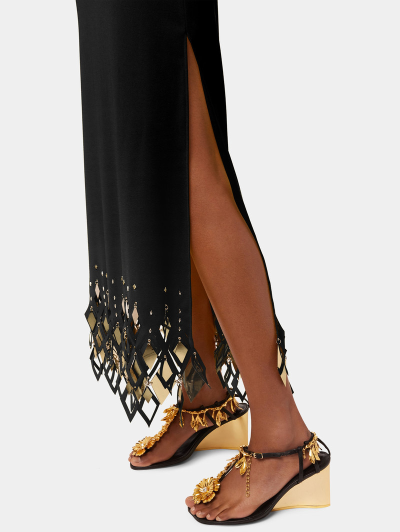 BLACK CREPE LONG DRESS WITH DIAMOND-SHAPED ASSEMBLY 5