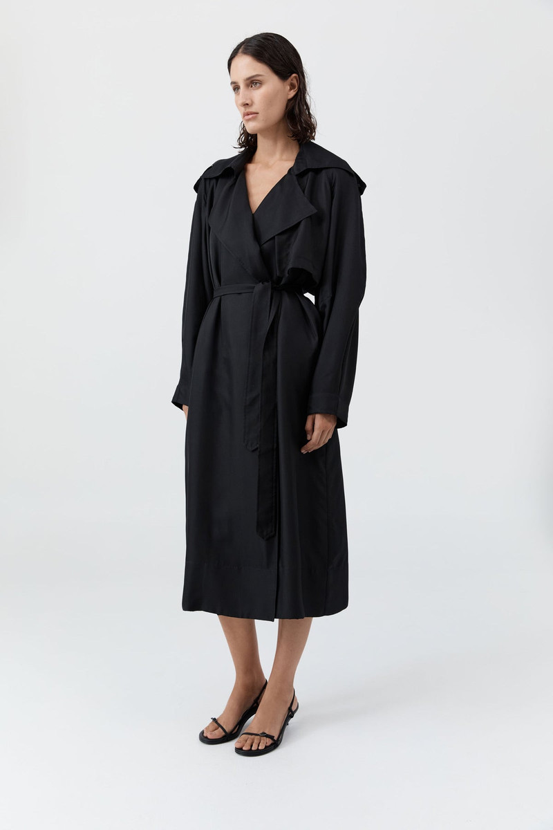 Silk Twill Relaxed Trench - Black 3