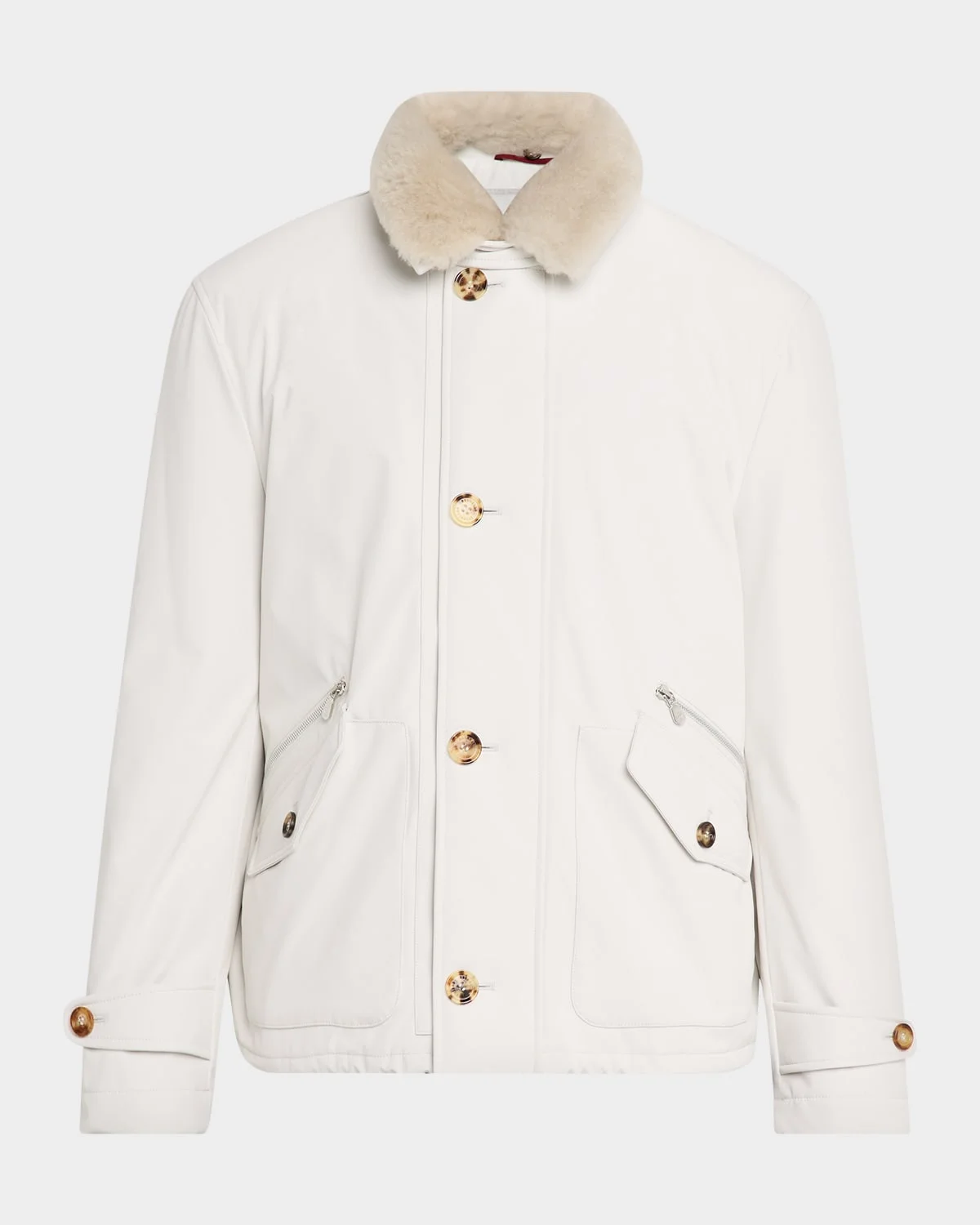 Men's Bomber Jacket with Detachable Shearling Collar - 1