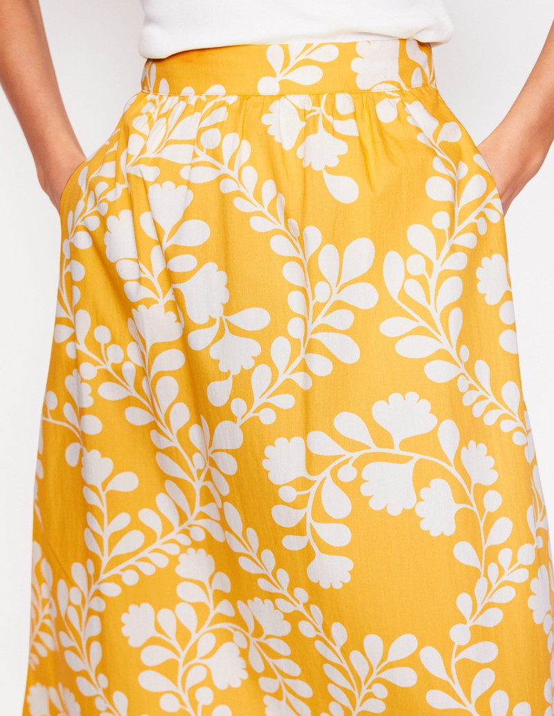 Hattie Poplin Midi Skirt-Yellow, Vine Silhouette 3