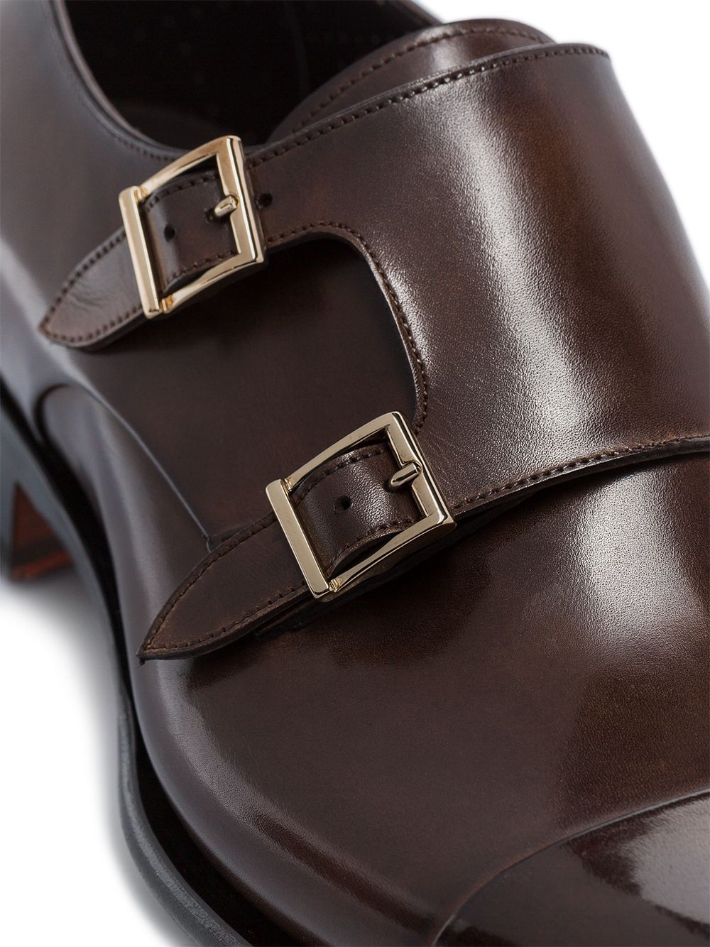 double strap leather monk shoes - 3