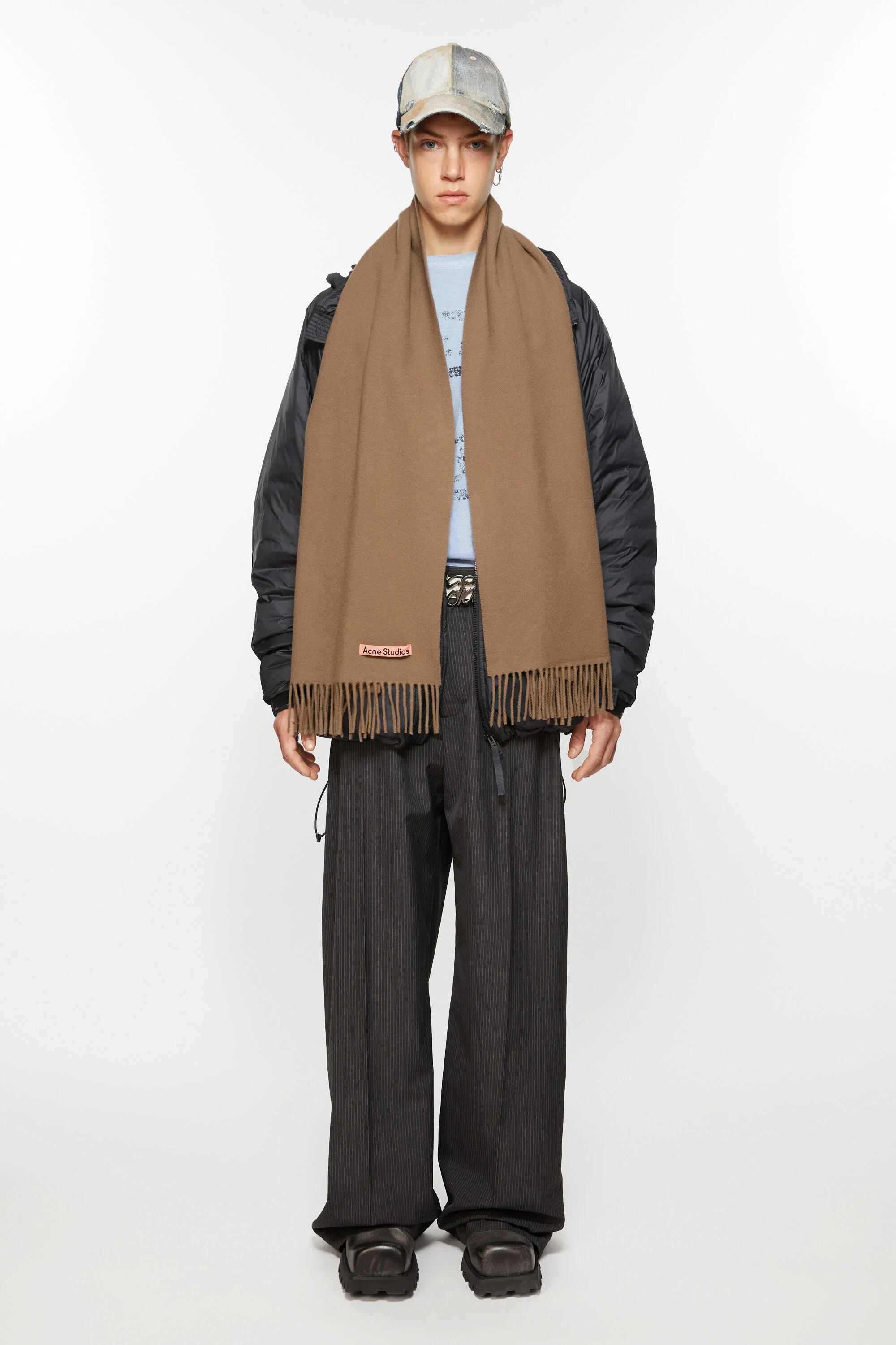 Fringe wool scarf – Narrow - Caramel brown - 3