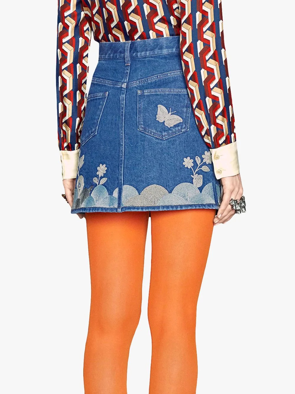 Embroidered denim mini skirt - 4