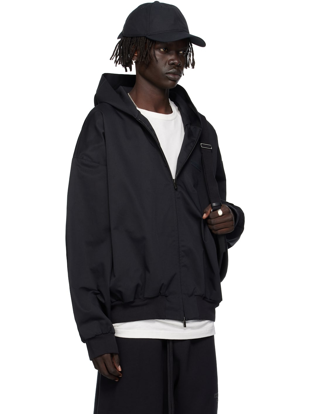 Black Twill Hooded Bomber Jacket - 2