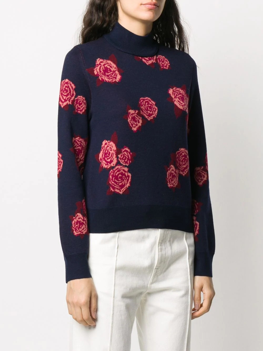 rose-jacquard roll neck sweater  - 3