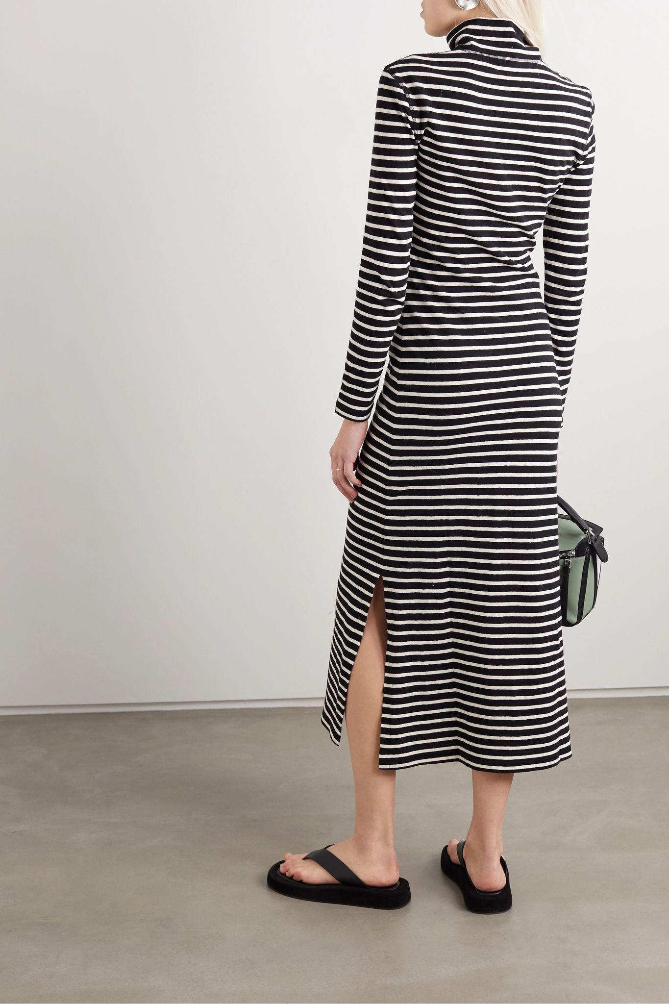 Striped cotton-jersey turtleneck midi dress - 4