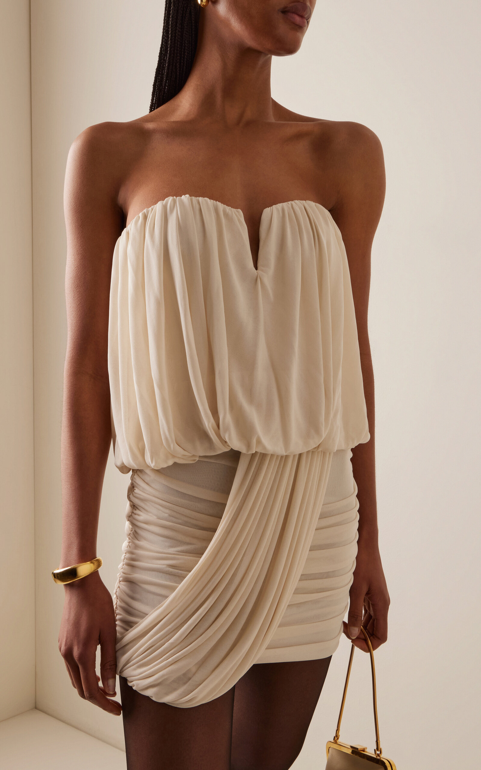 Adelita Draped Knit-Jersey Mini Dress ivory - 3