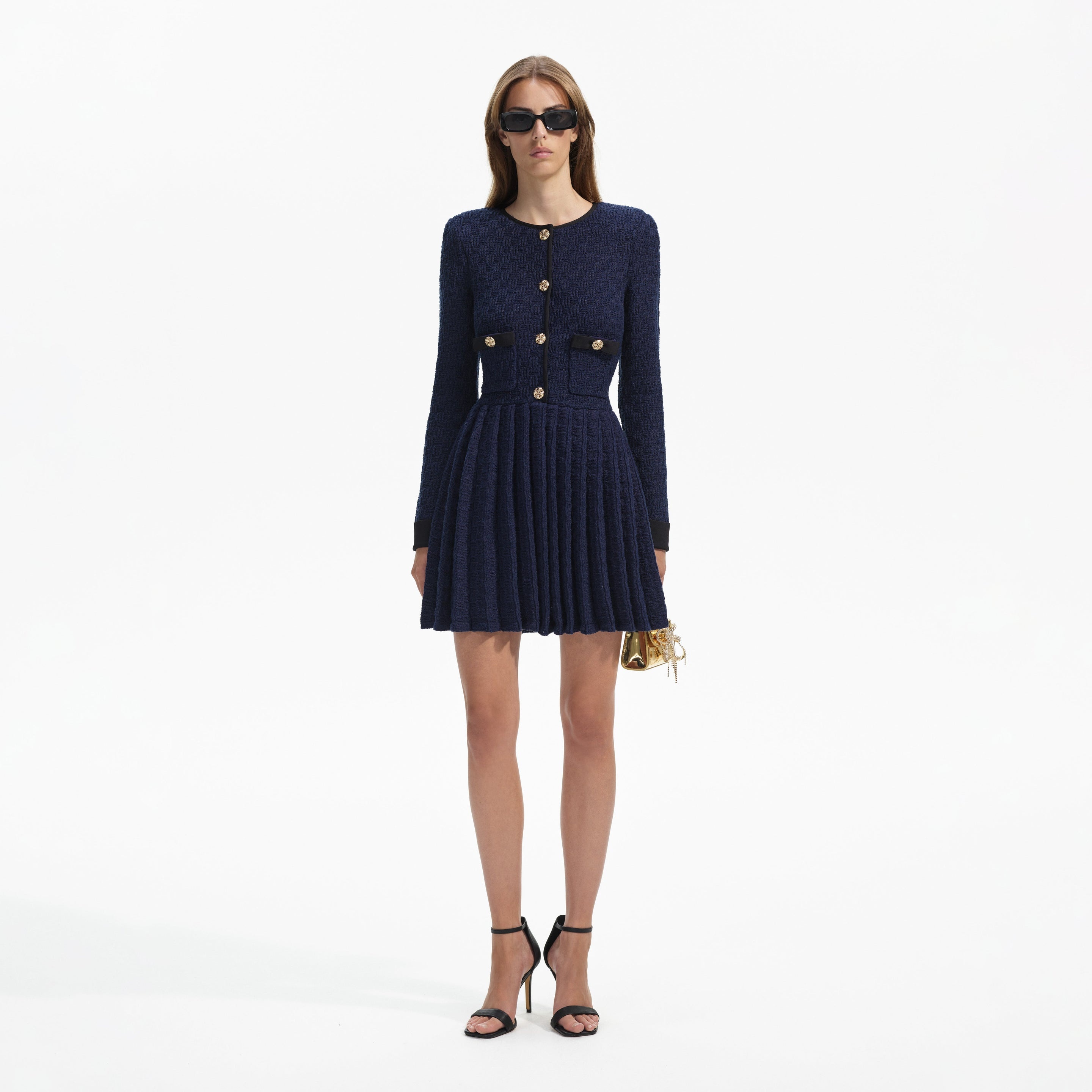 Navy Weave Knit Mini Dress - 1