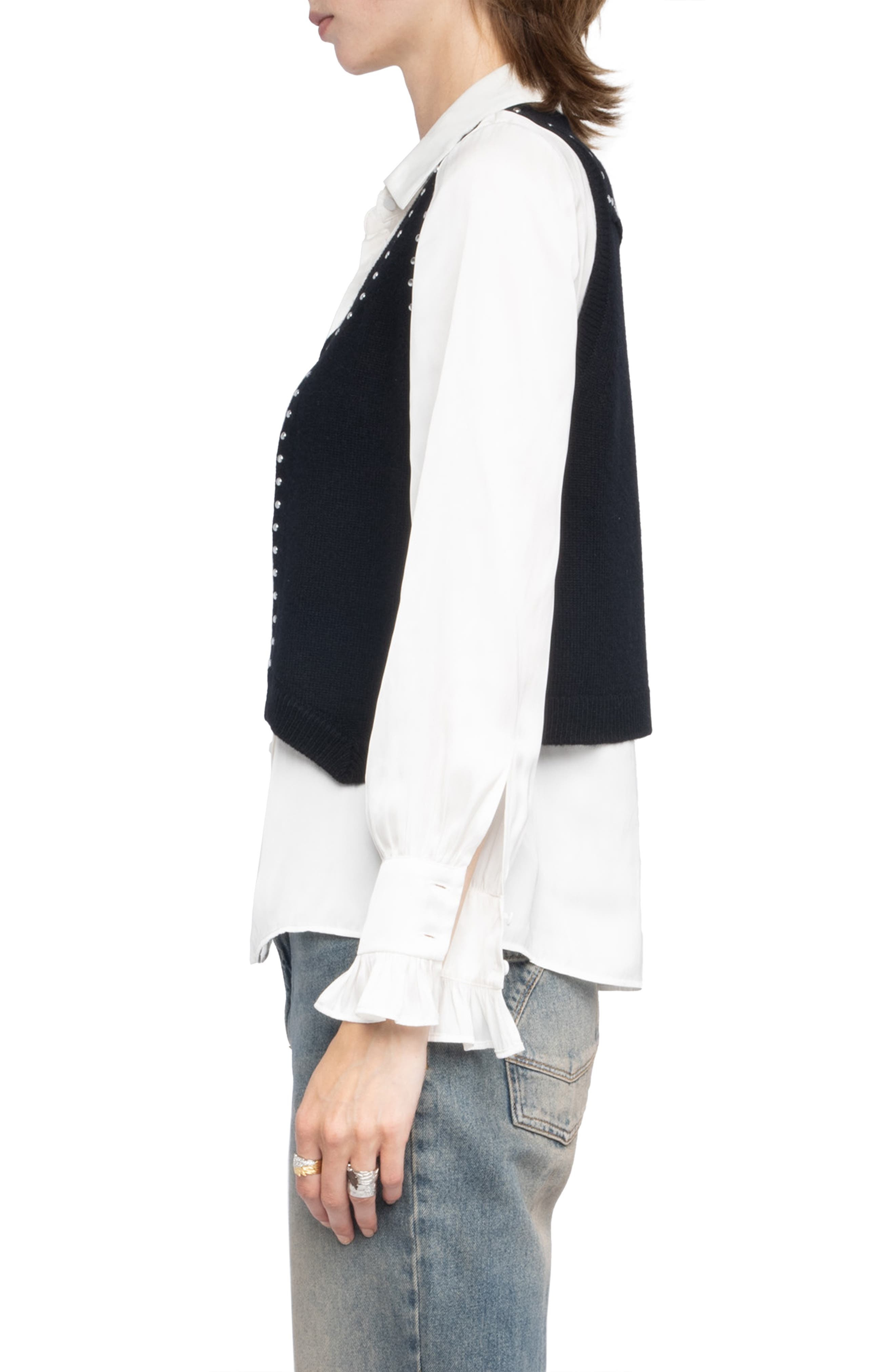 Zadig & Voltaire Dublin Stud Detail Wool & Cashmere Sweater Vest in Black at Nordstrom - 3