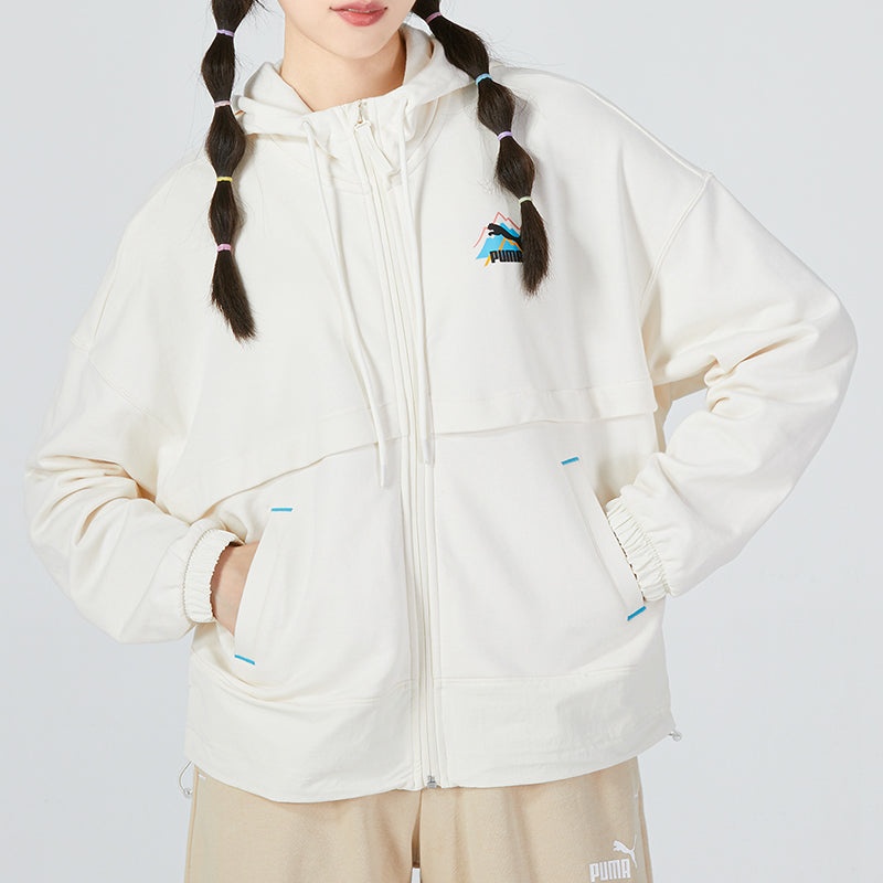 (WMNS) PUMA Logo V neck Sweatshirt 'White' 537524-65 - 4