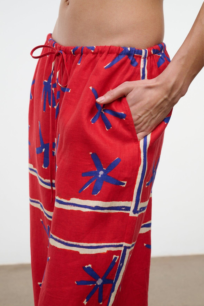 STAUD MATEO LINEN CROPPED PANT PAINTED FOULARD 4