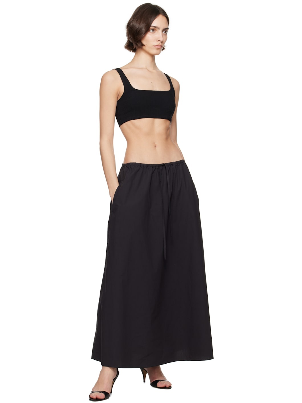 Black Drawcord Maxi Skirt - 4