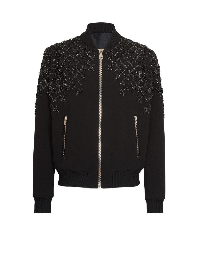 Embroidered crepe bomber jacket 1