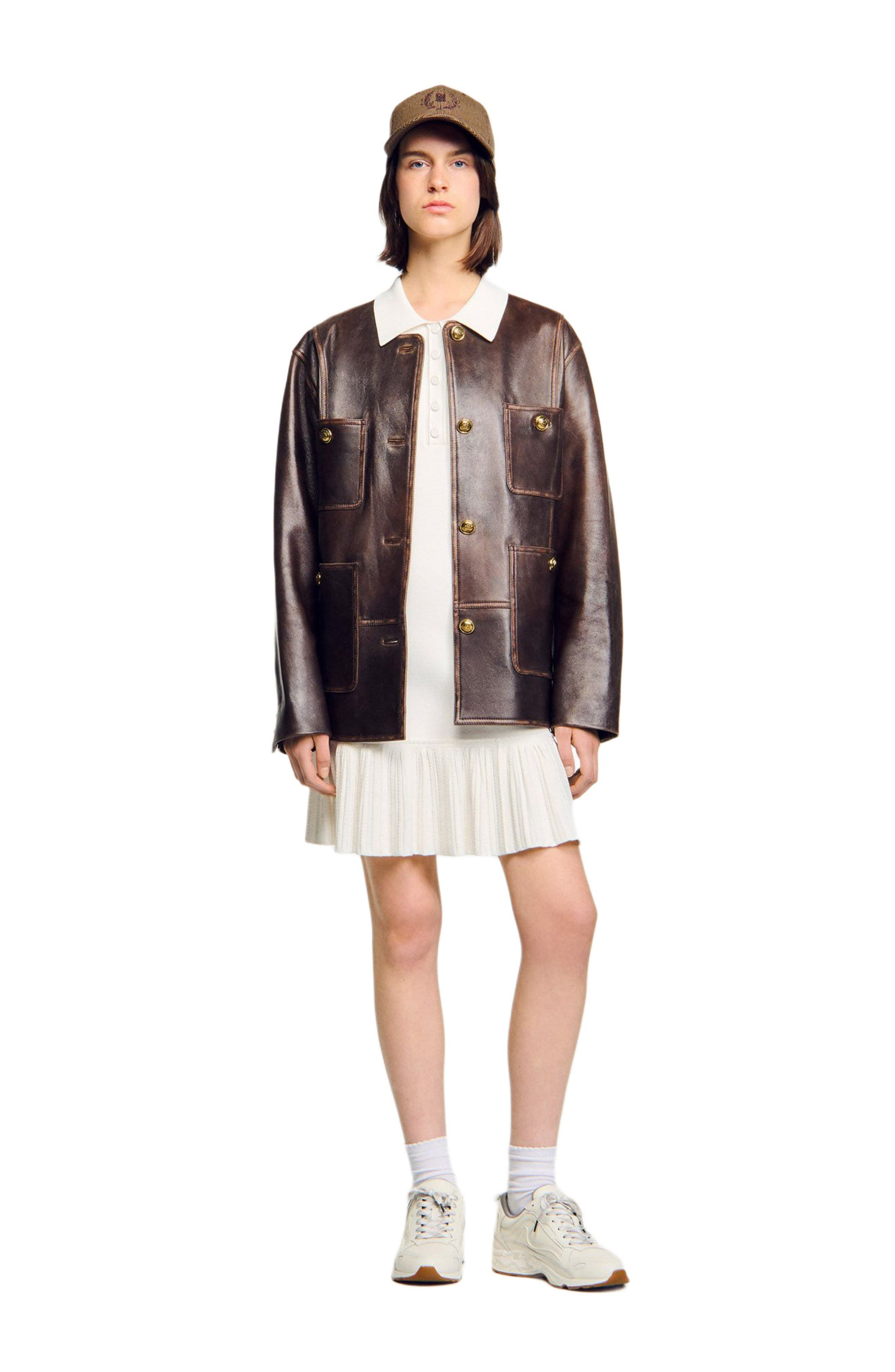 SANDRO Short knit dress with polo neck in Ecru at Nordstrom - 7