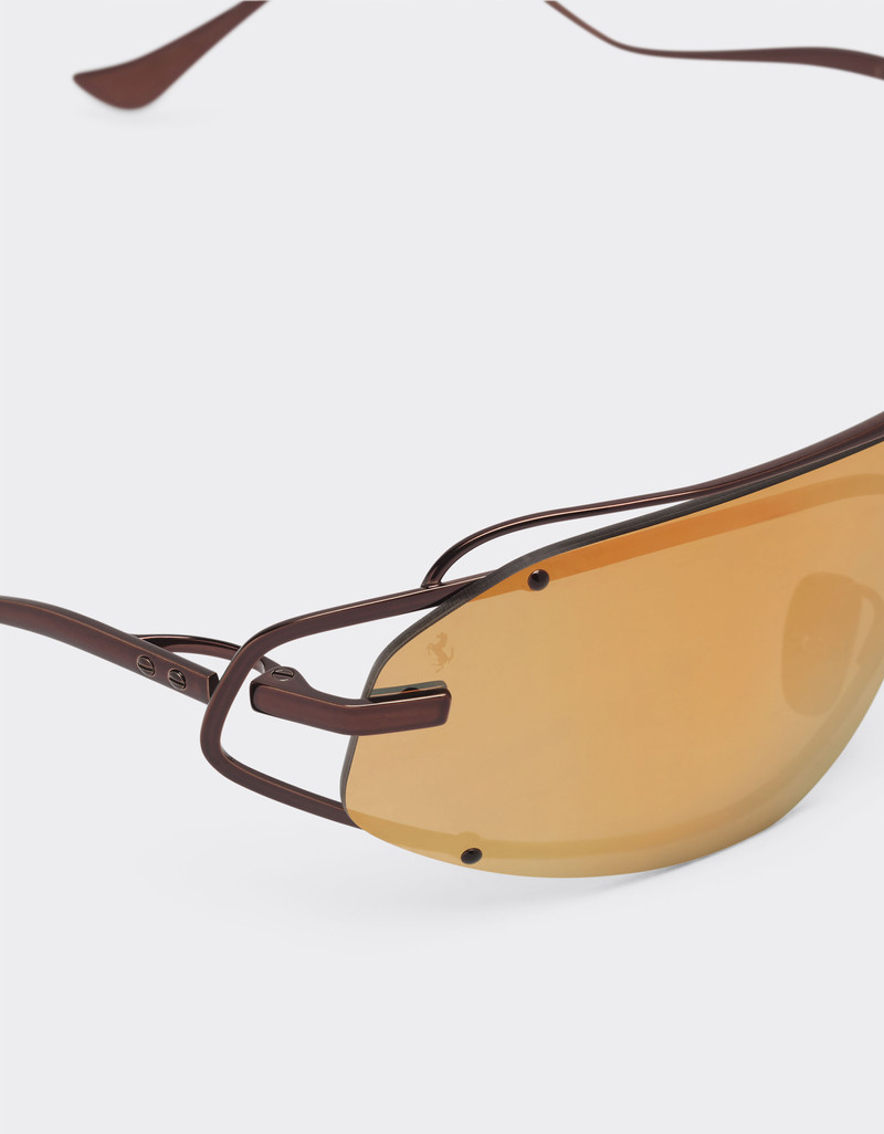 Ferrari sunglasses in brown titanium with gold-tone mirror brown shield 7