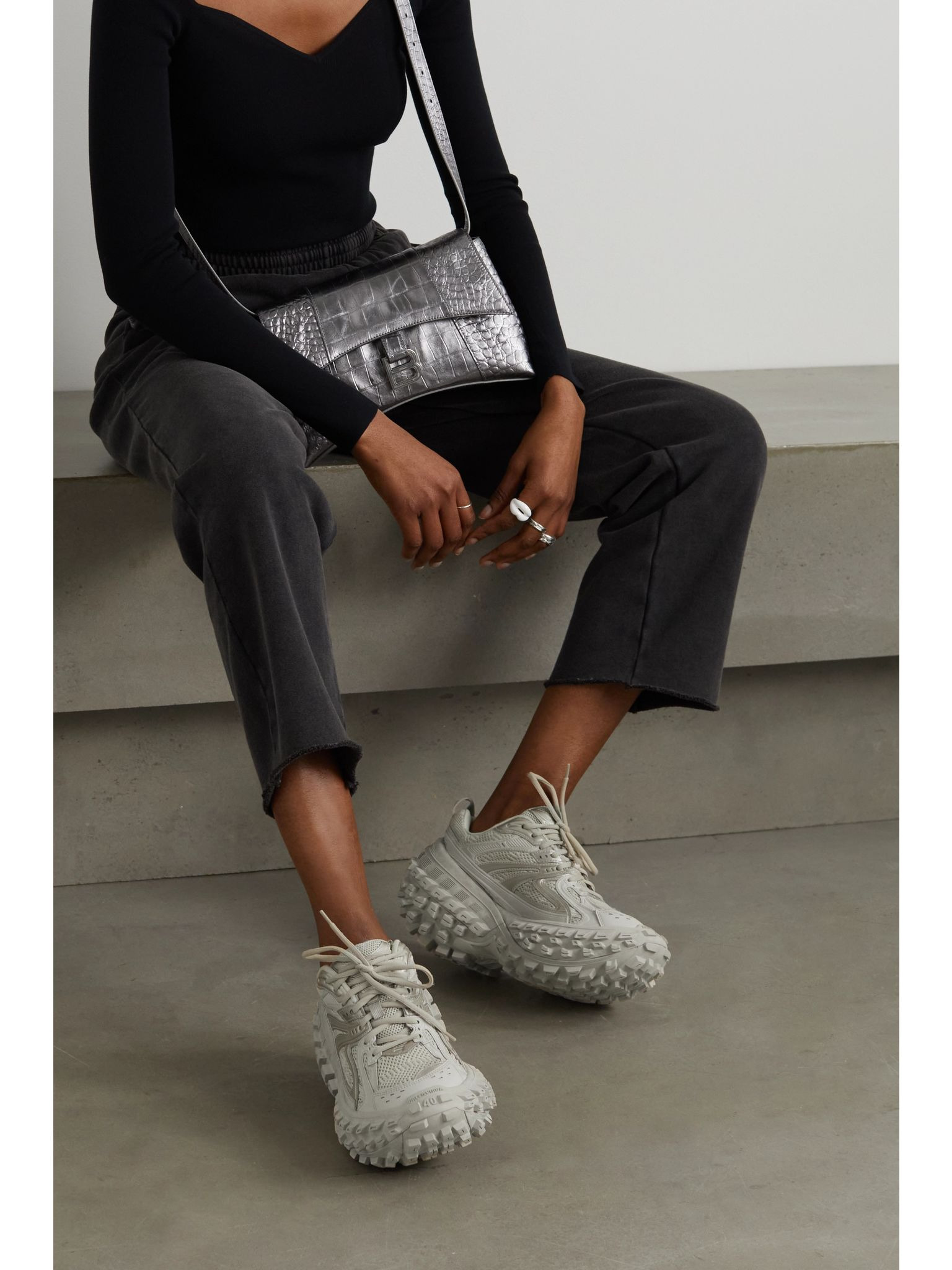 Bouncer mesh and rubber platform sneakers Beige - 2
