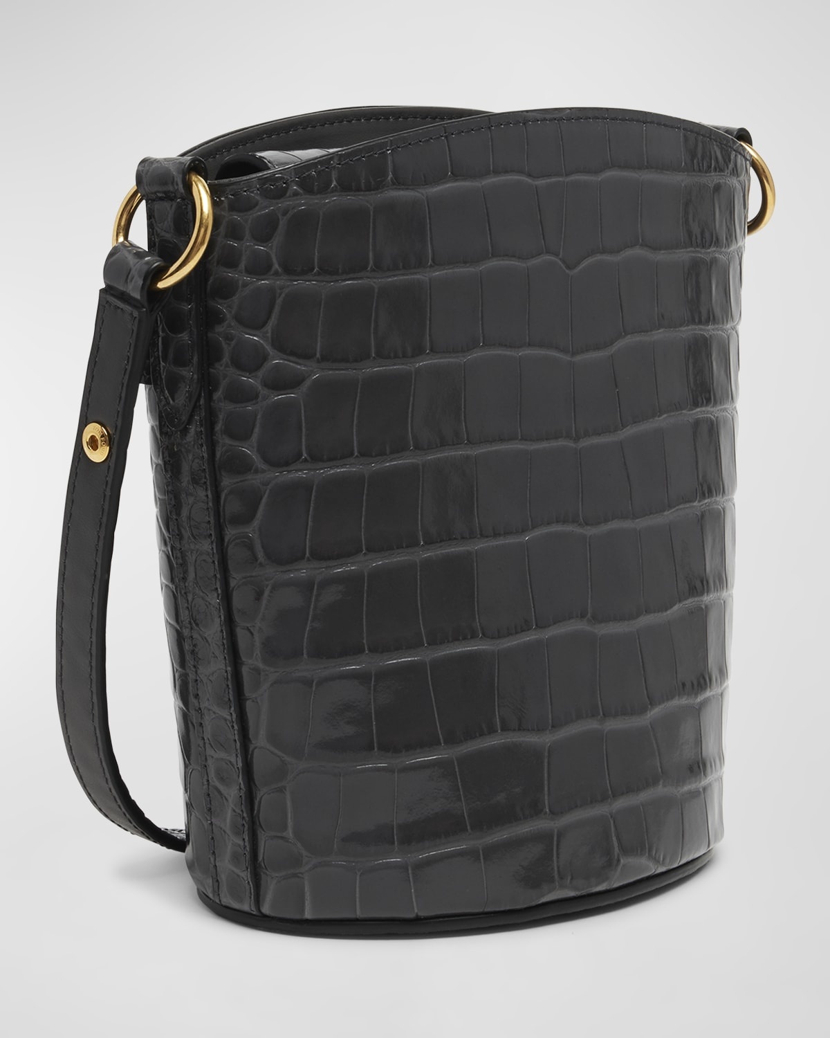 Whitney Small Bucket Bag in Shiny Croc-Embossed Leather - 6