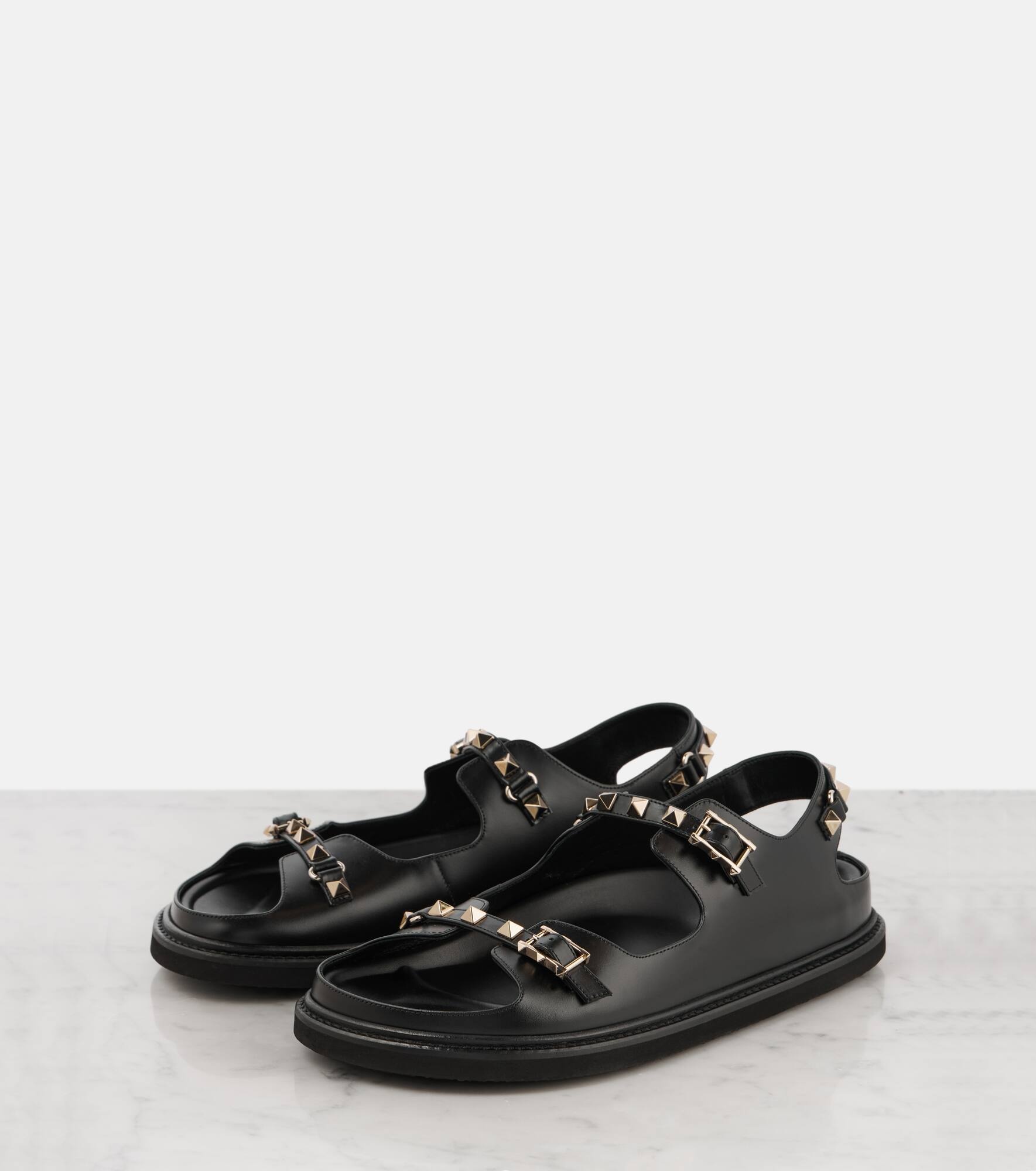 Rockstud leather flat sandals - 4