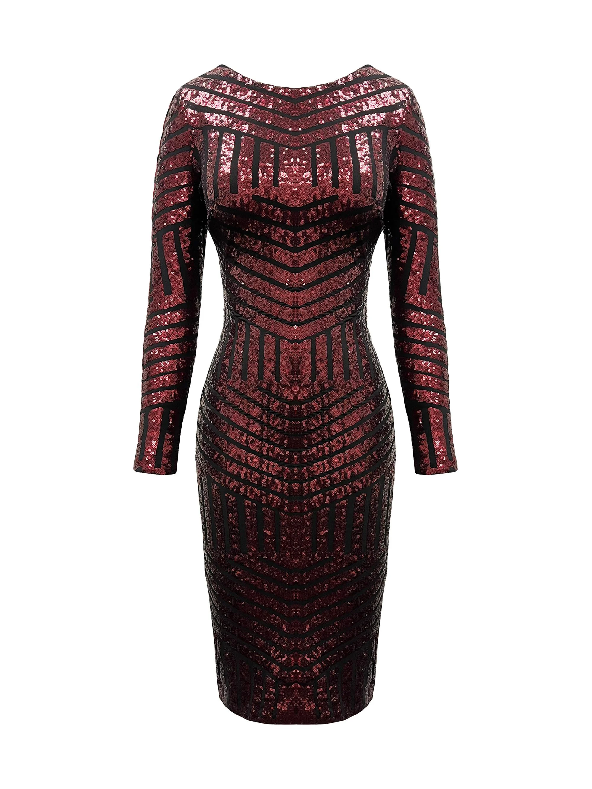 Women's Emery Sequin Mesh Knee-Length Dress - Black Berry - 1