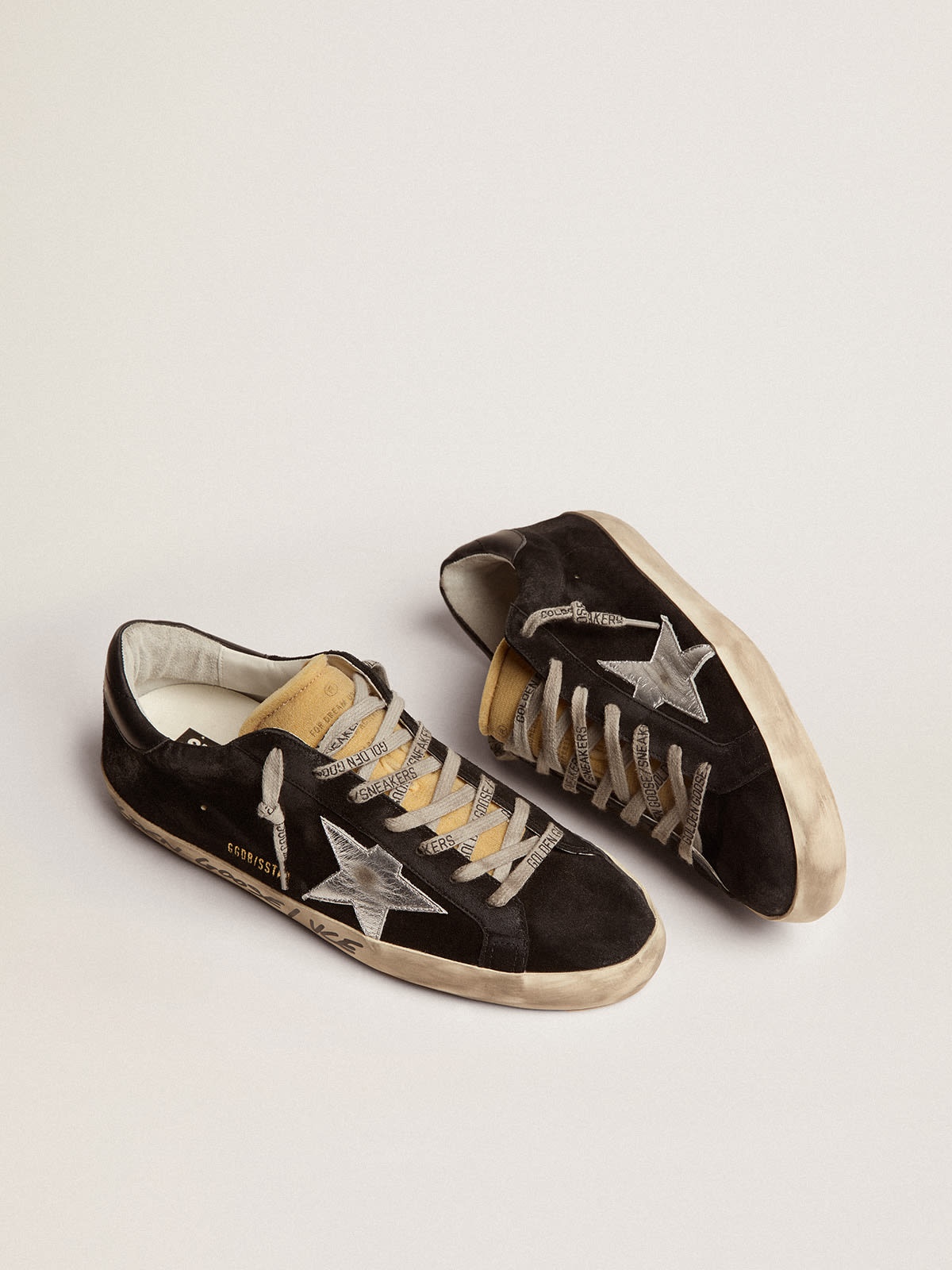 Men's Super-Star in black suede with silver laminated leather star - 2