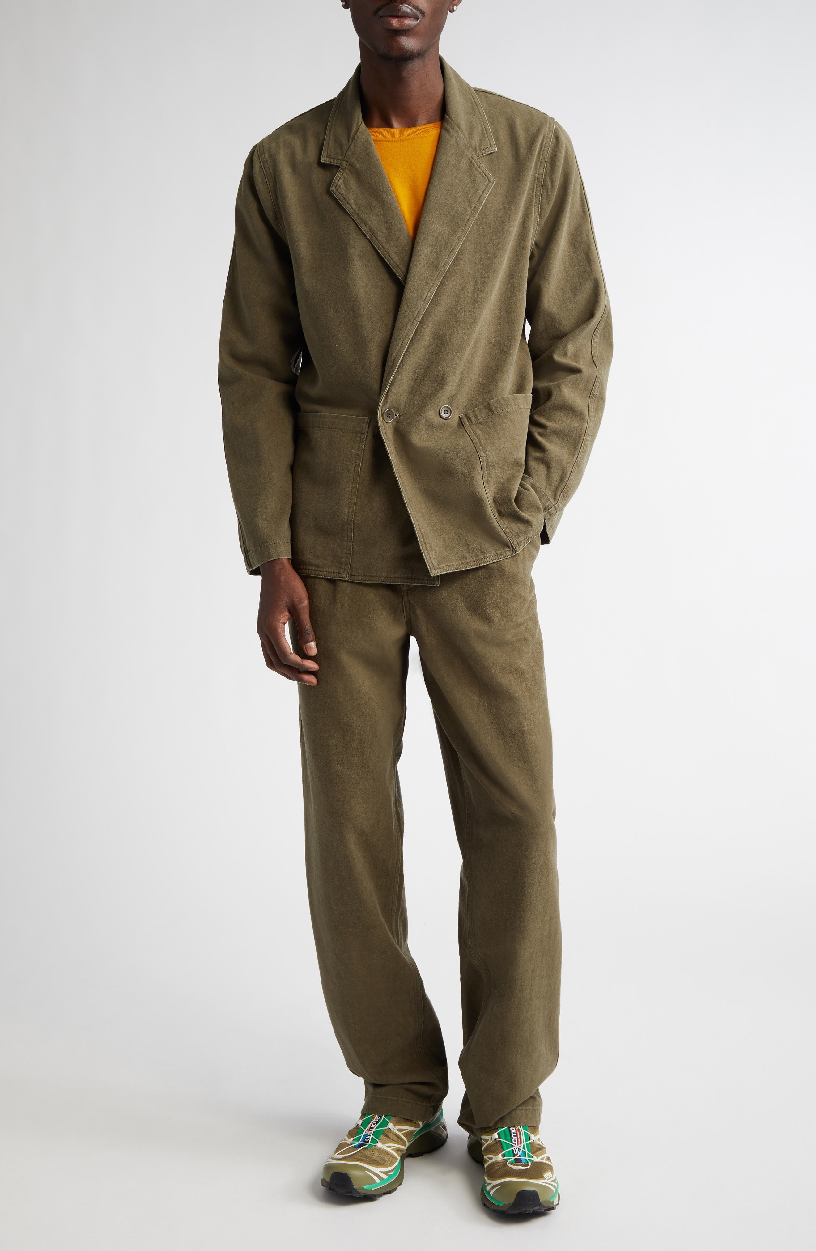Noah Double Pleat Cotton Pants in Dark Olive at Nordstrom - 8