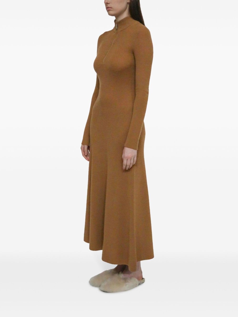 zip-up ribbed knit dress - 3