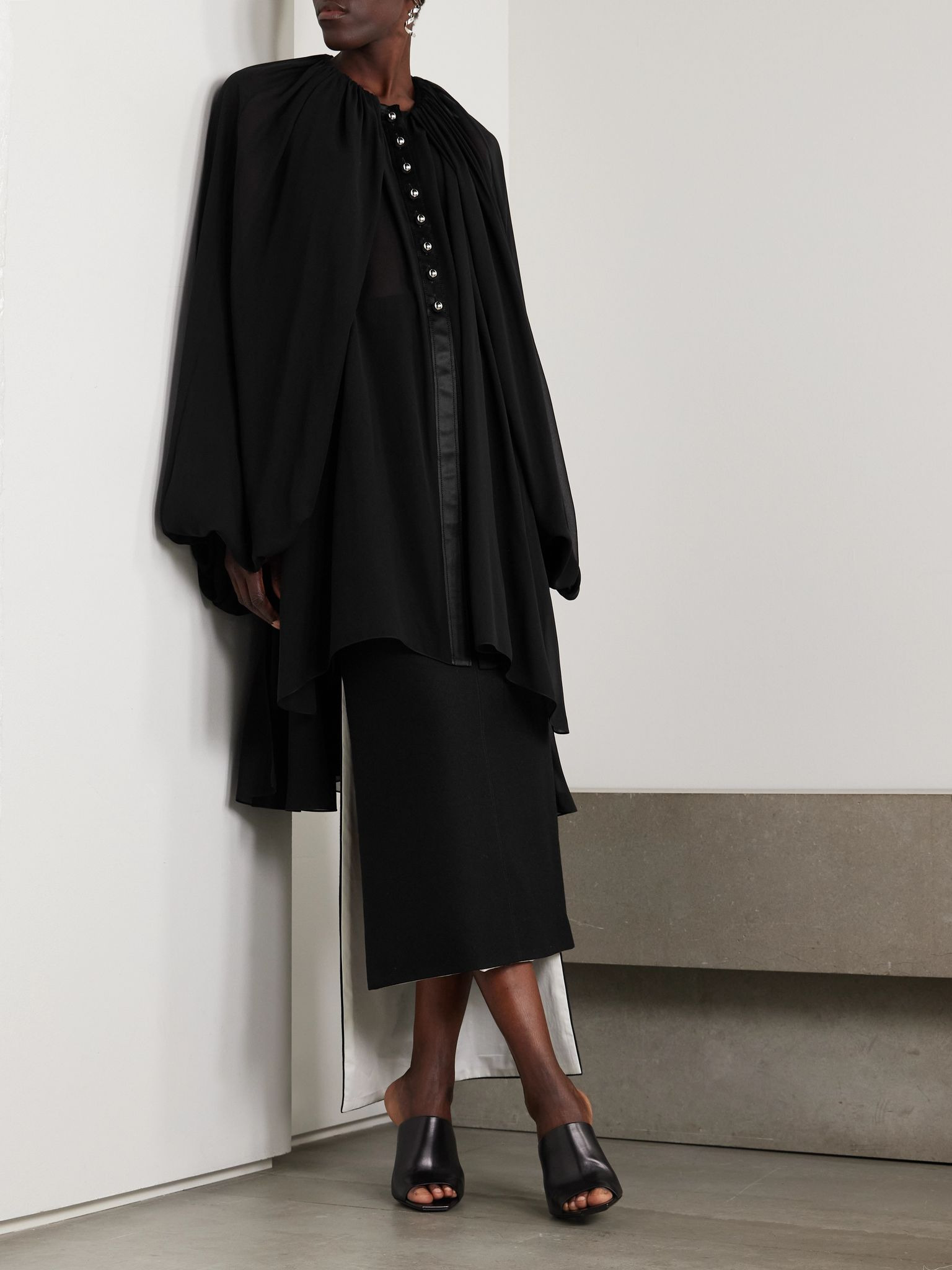 Layered gathered silk-chiffon tunic Black - 2