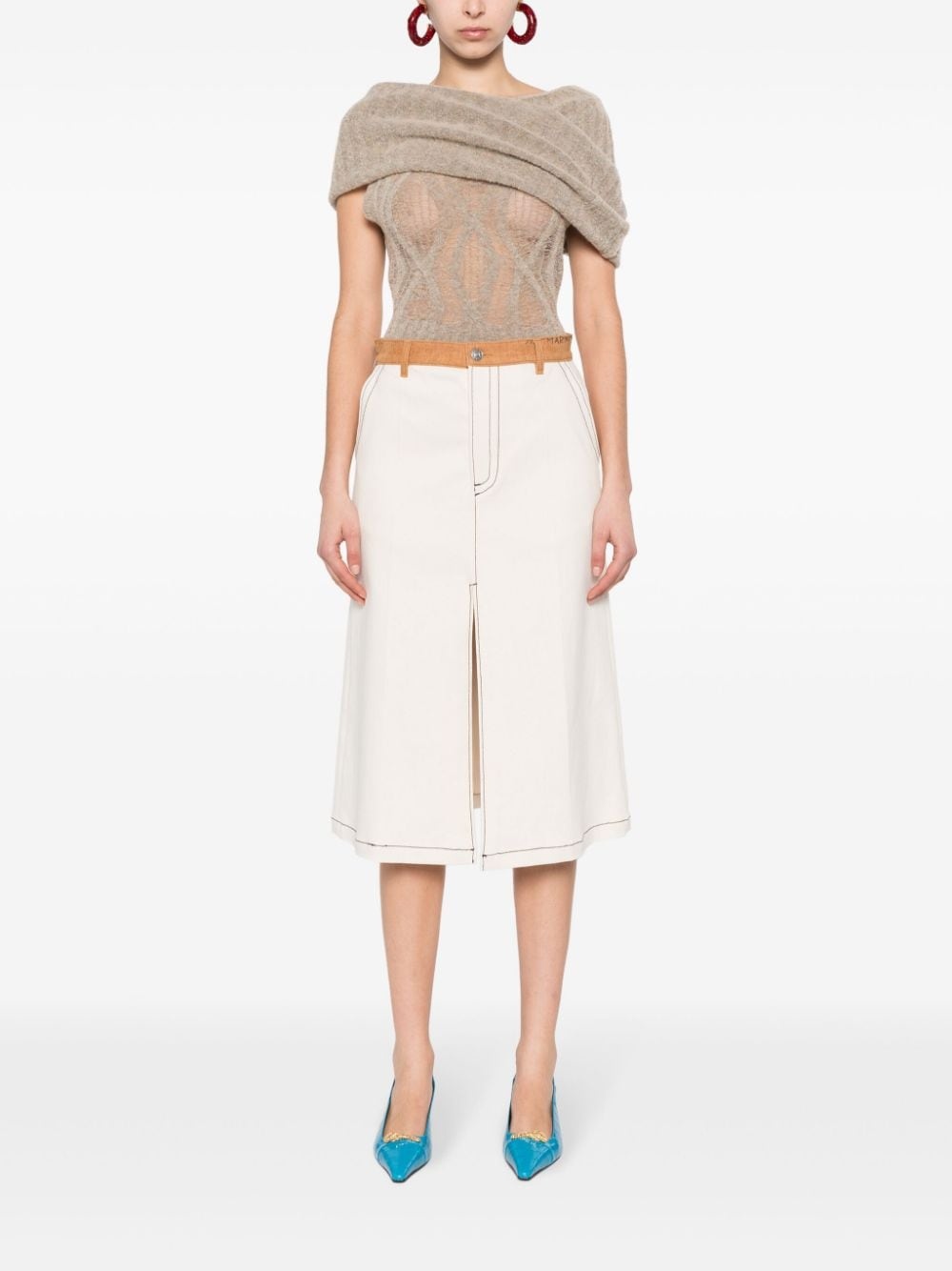 slit-detail cotton midi skirt - 2