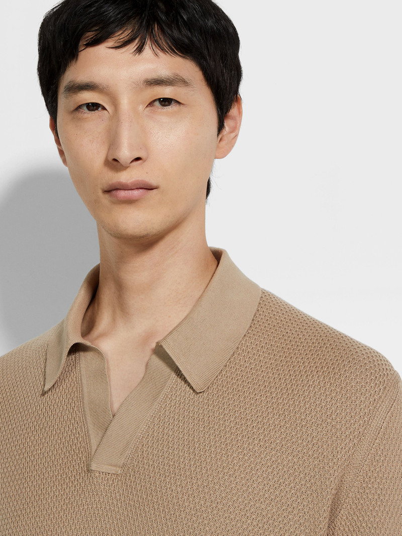 ZEGNA LIGHT TAUPE PREMIUM COTTON POLO SHIRT outlook