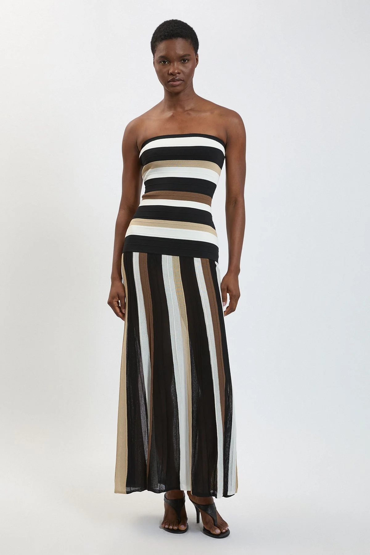 Striped Bardot Knit Maxi Dress - 1