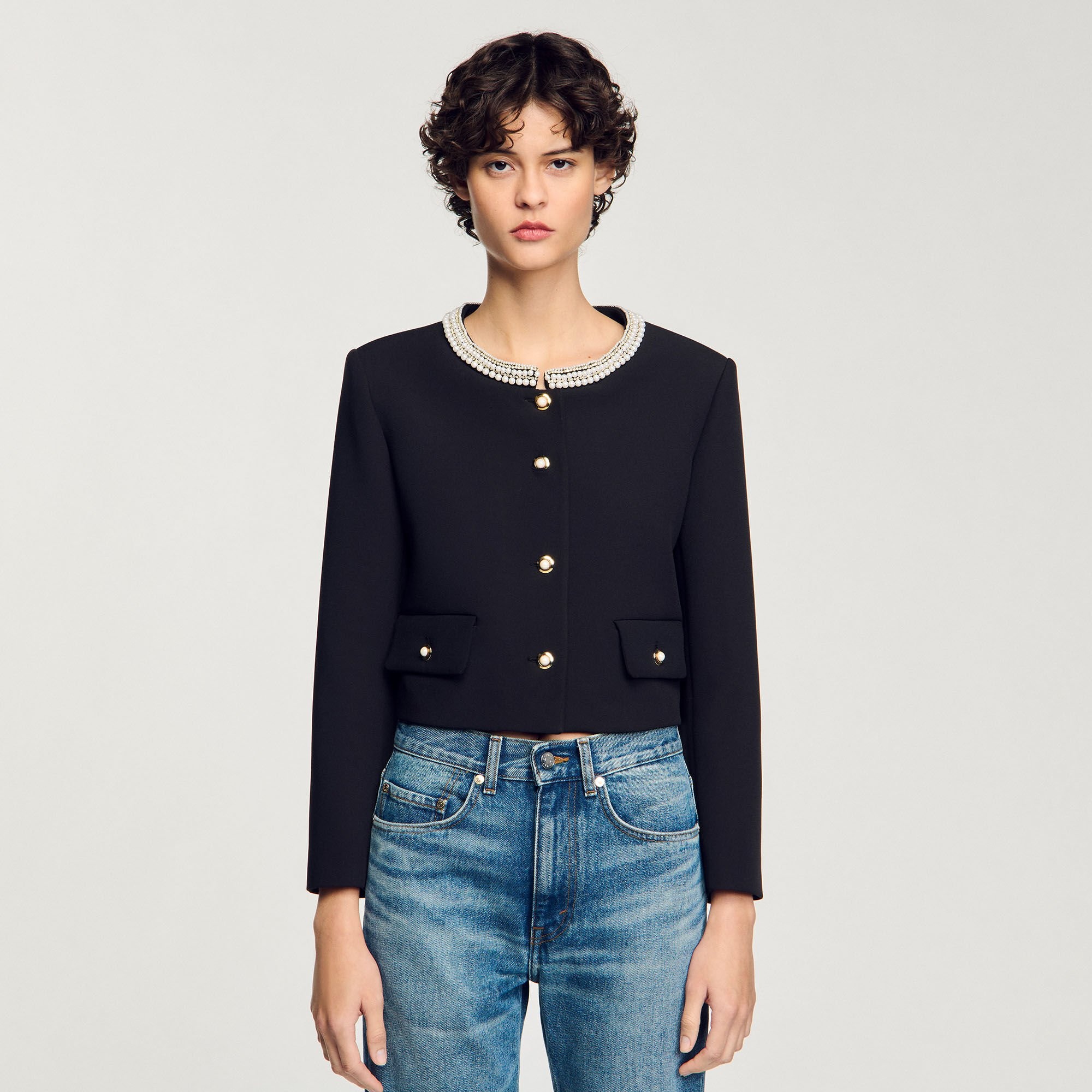 JACKET WITH BEADED COLLAR - 4