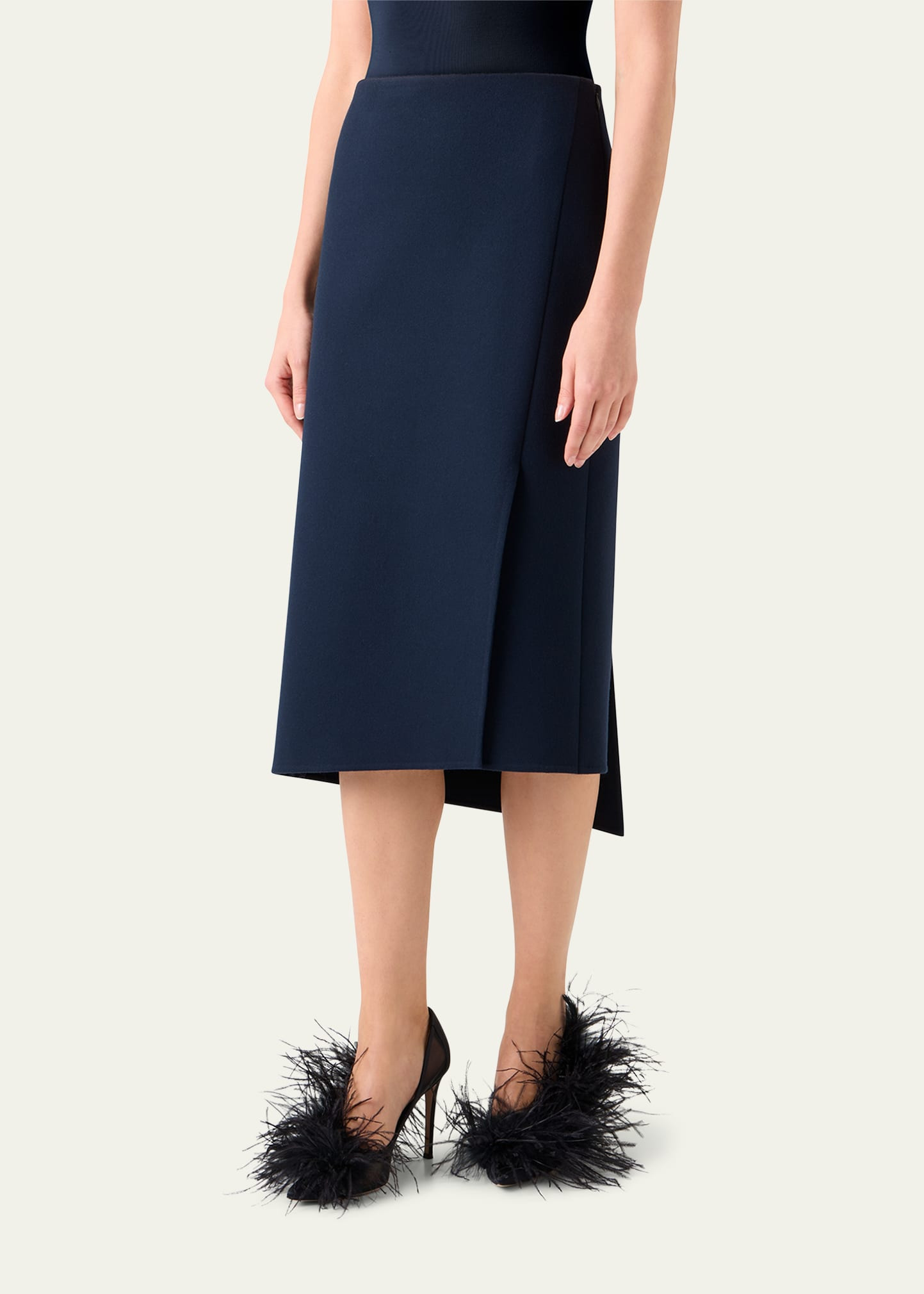Asymmetric Trapezoid Wool Flannel Double-Face Midi Skirt - 4
