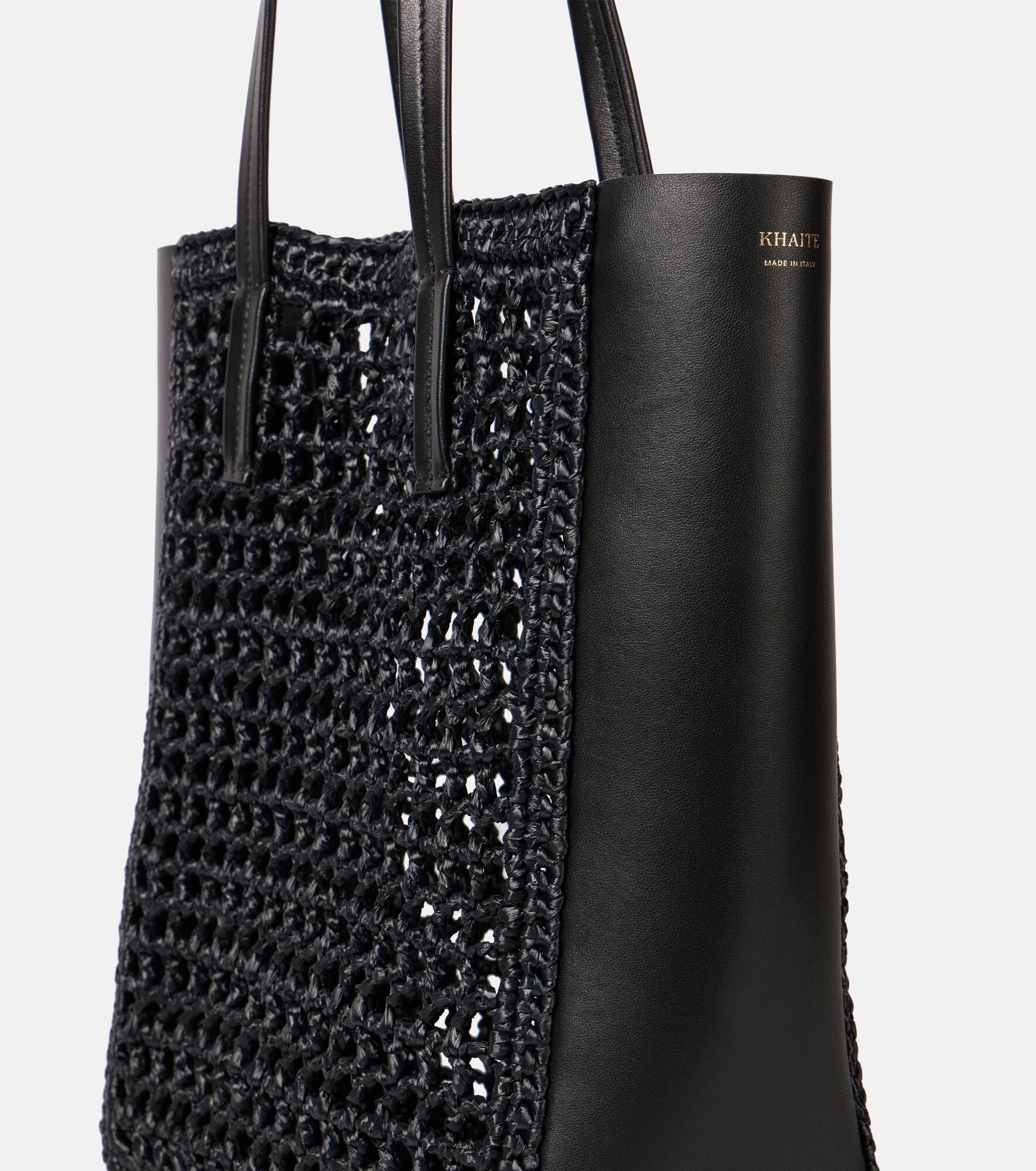 Zoe Small leather-trimmed raffia tote bag - 6