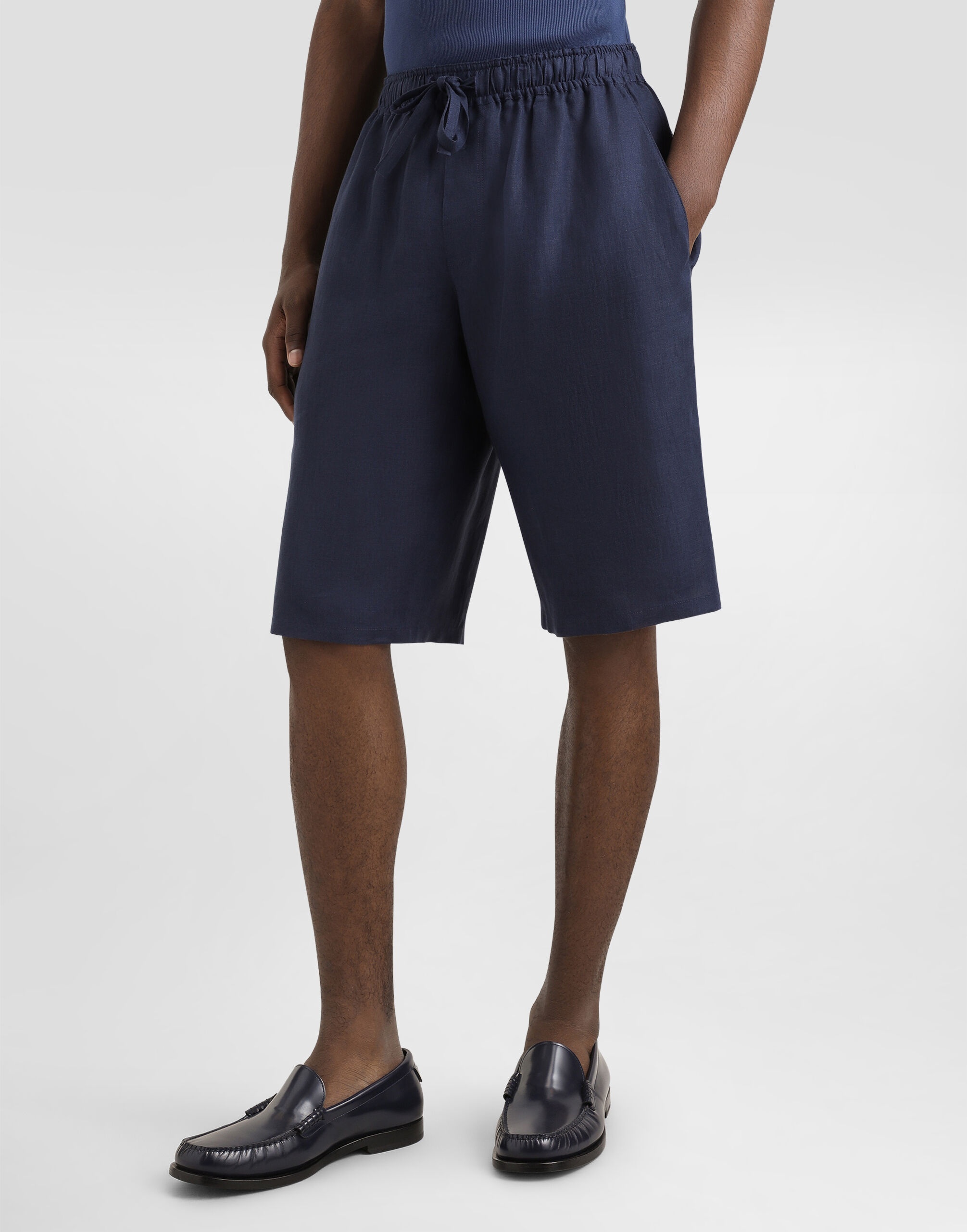 Linen shorts with DG logo embroidery - 4