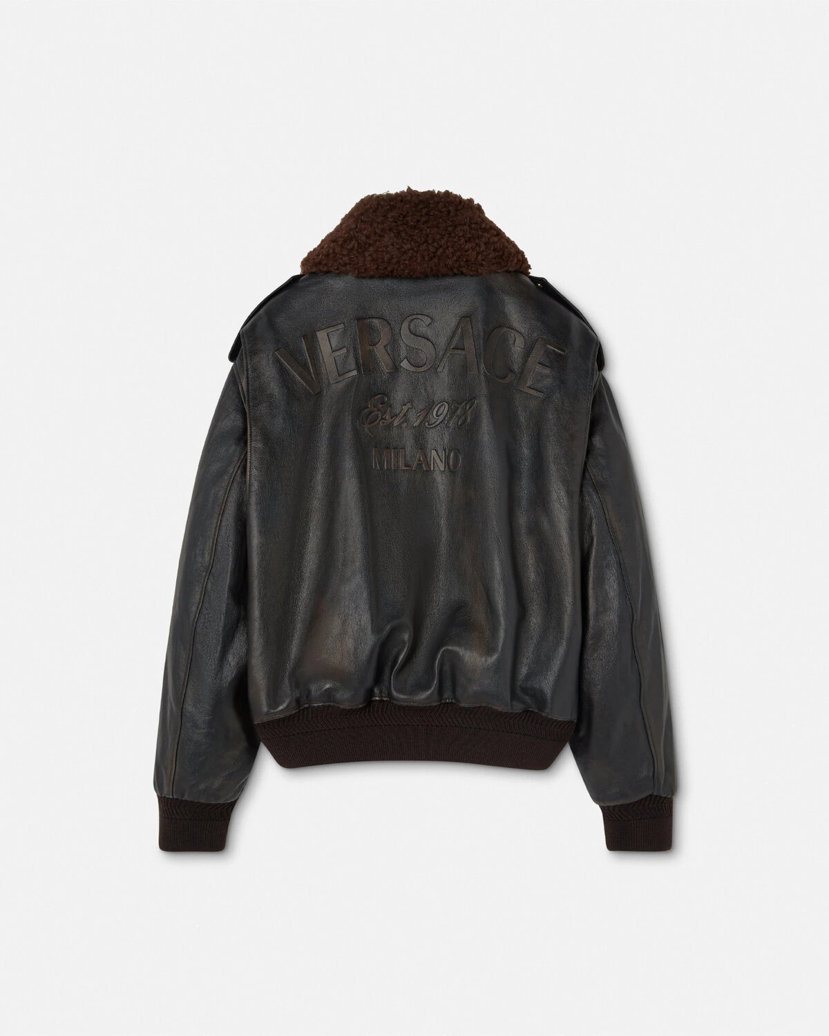 Shearling-Collar Leather Bomber Jacket - 3