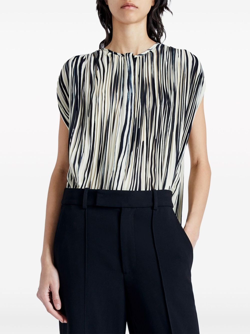 striped pleated chiffon blouse - 5