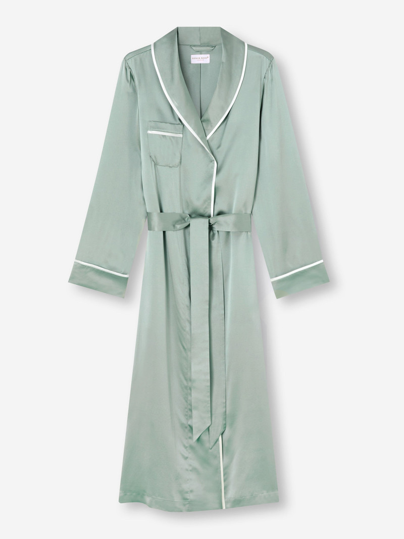 Women's Long Robe Bailey Silk Satin Green 1