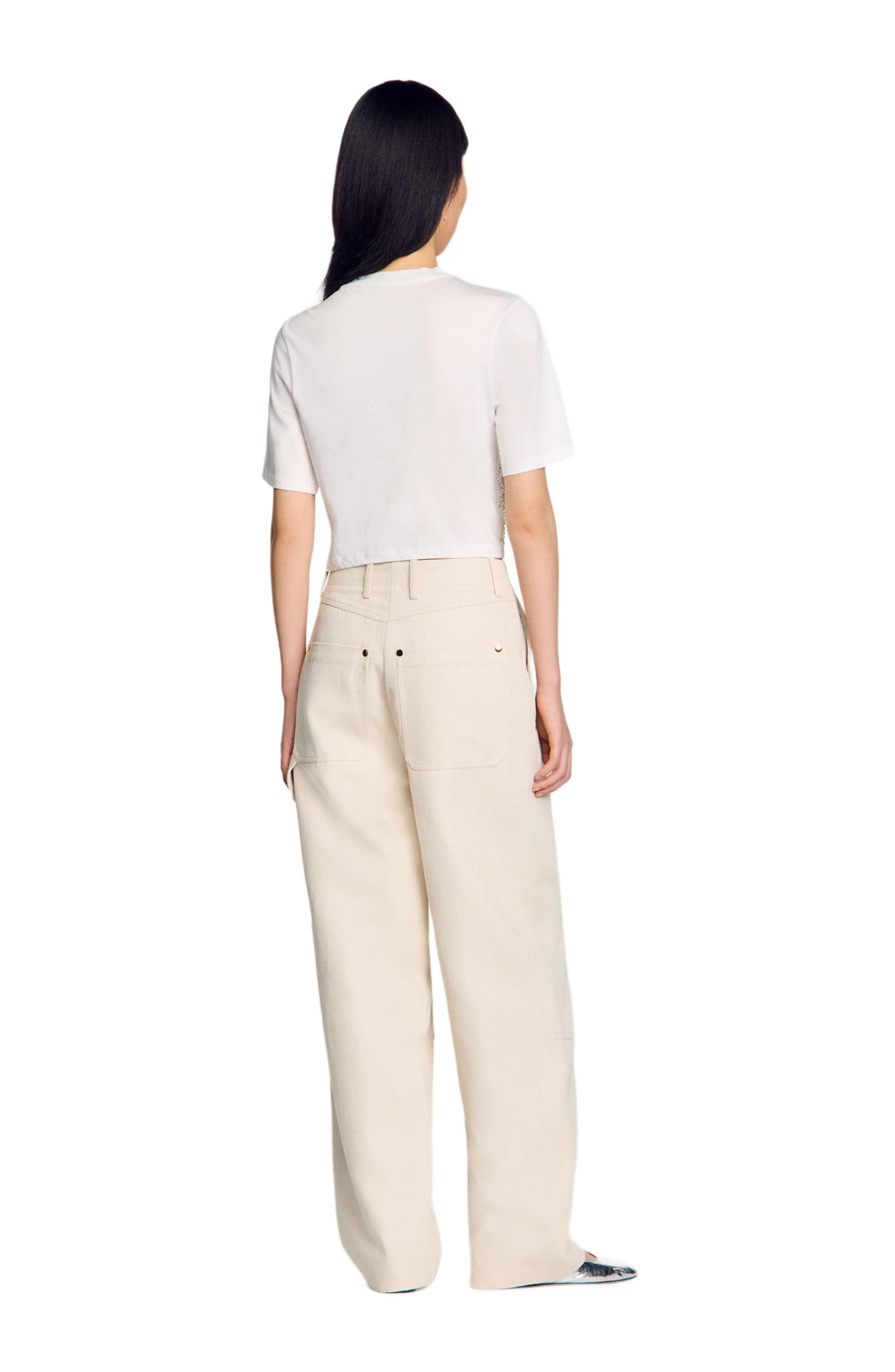 SANDRO Beaded cropped T-shirt in White at Nordstrom - 2