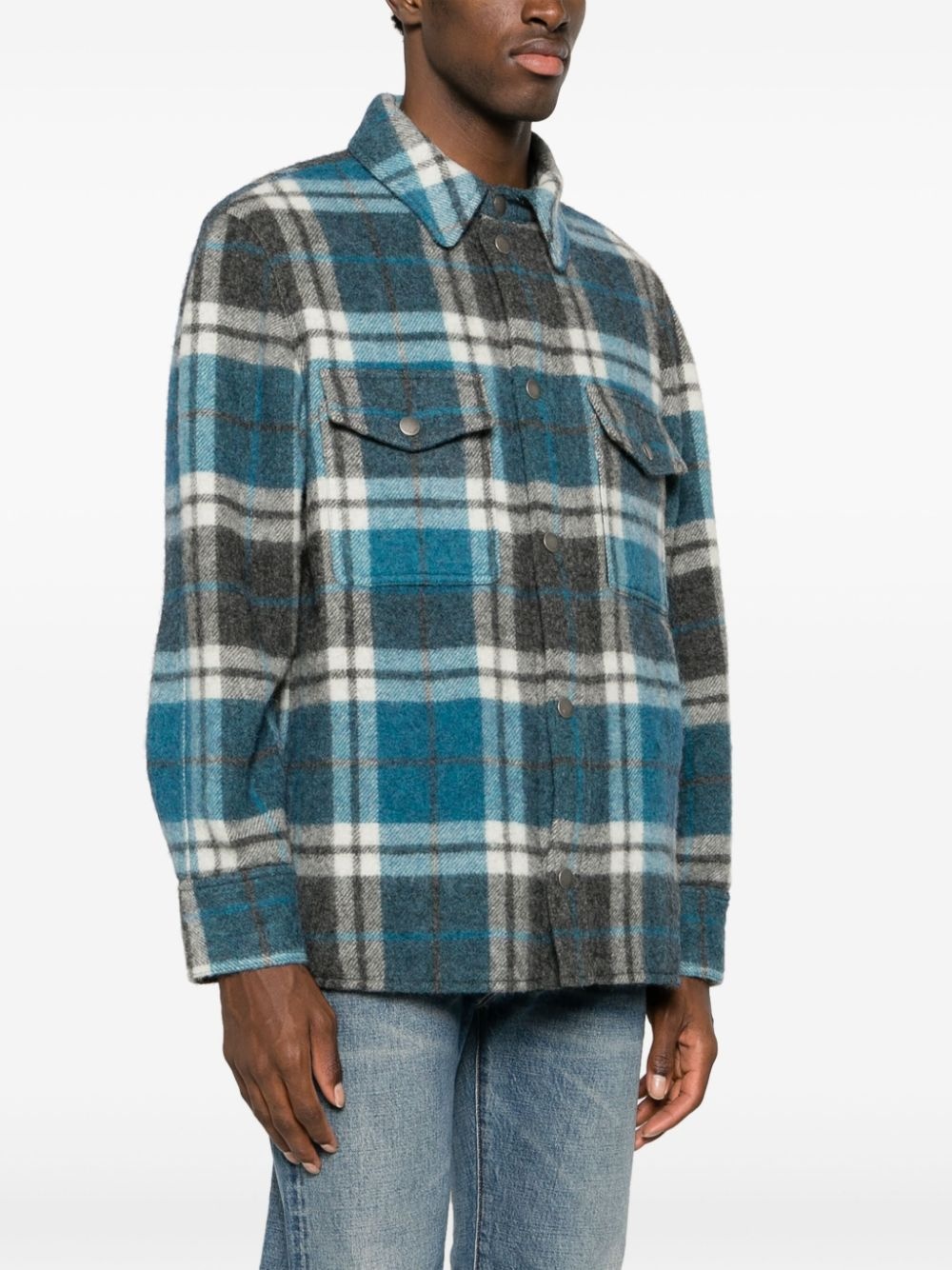 check-pattern virgin wool-blend shirt - 3