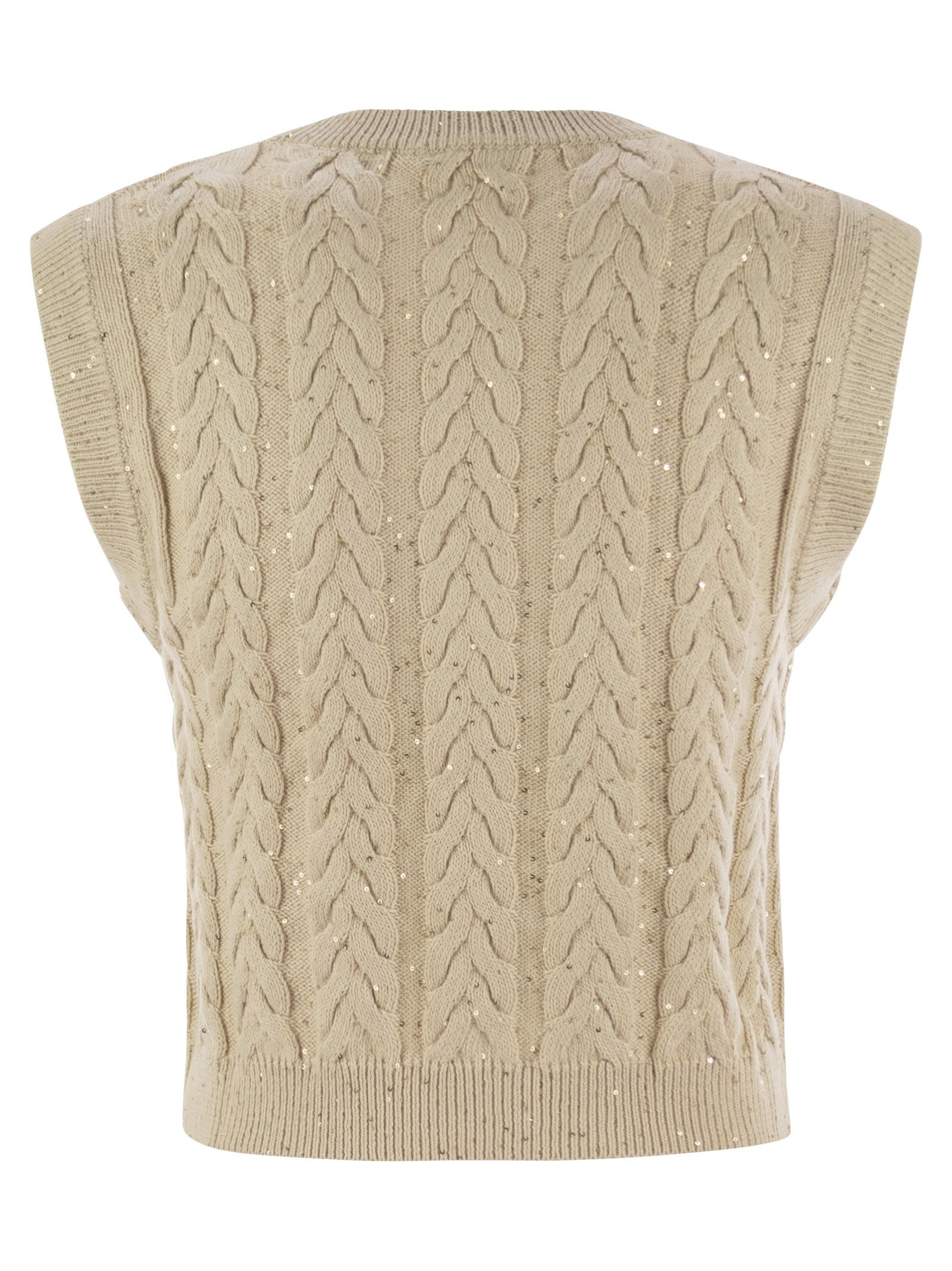 Brunello Cucinelli Women Dazzling Double Cable Knitted Cotton Waistcoat - 2